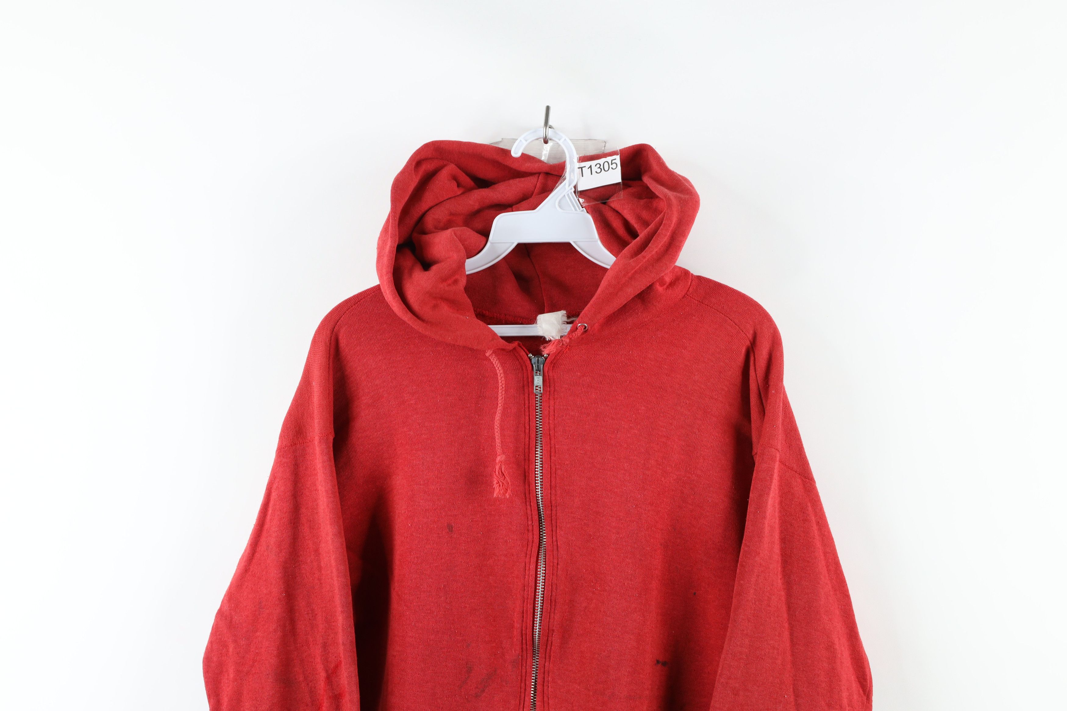 Vintage Vintage 70s Streetwear Full Zip Hoodie Sweatshirt Red USA Size US L / EU 52-54 / 3 - 2 Thumbnail