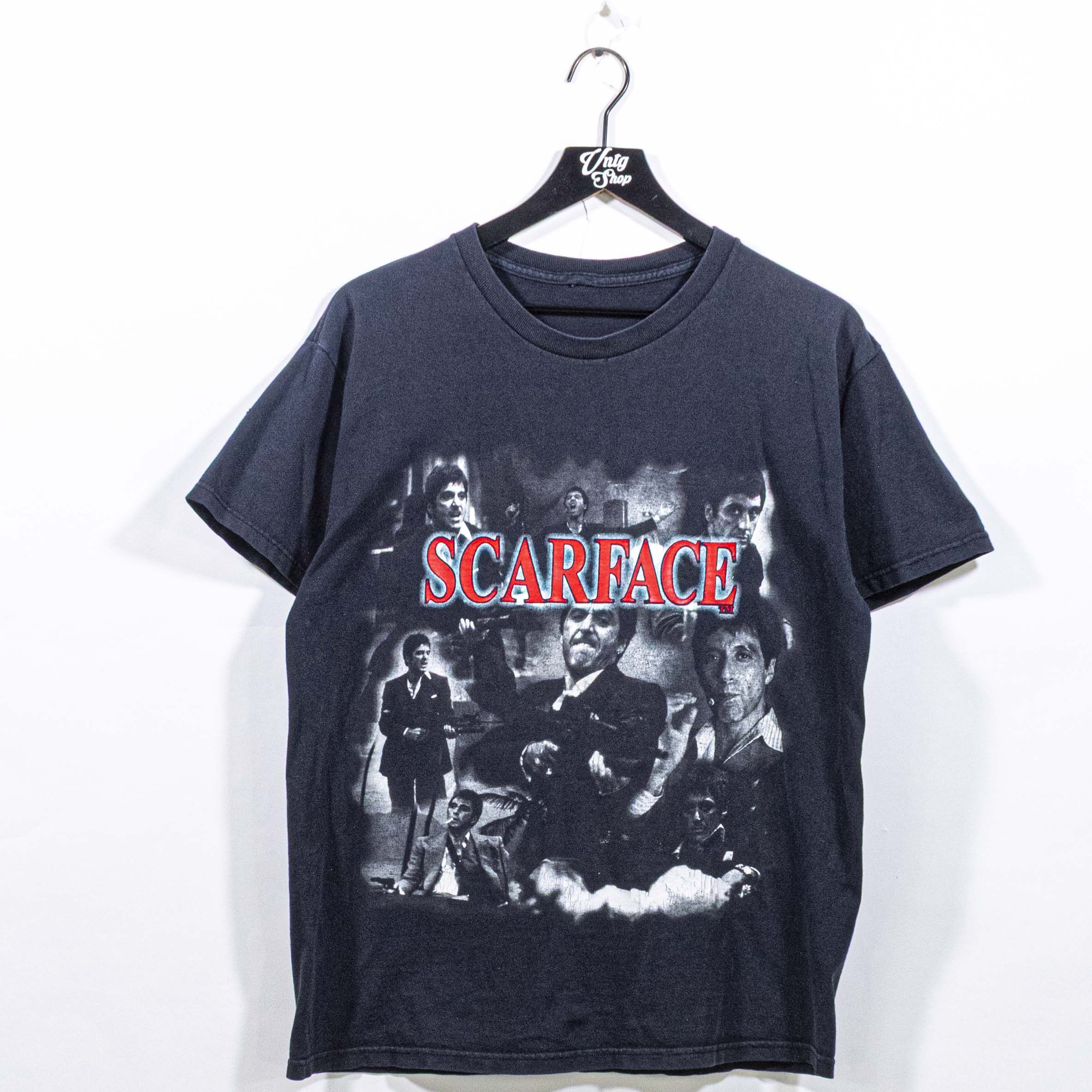 Scarface Al Pacino Movie Big Print T-Shirt Y2K Sun Faded