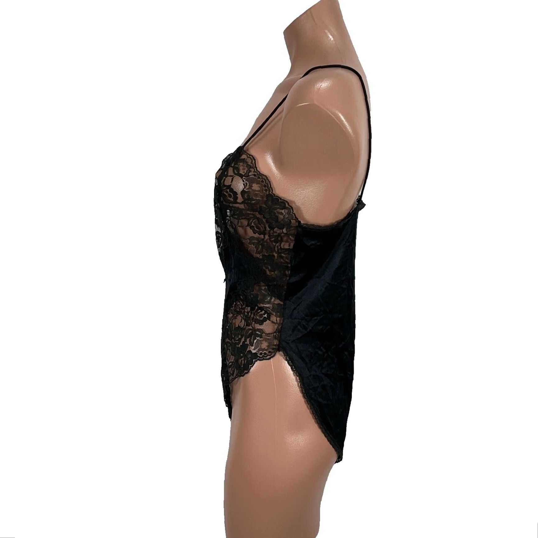 VINTAGE Vassarette Black Satin Lace Teddy Bodysuit Snap Closure Size S Adult Women’s Nightwear 1980s Eveningwear Womens