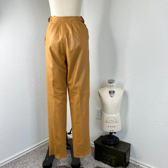Leather × Vintage Beged - Or Italia Leather Pants High Waist Pleated Size 26" / US 2 / IT 38 - 7 Thumbnail