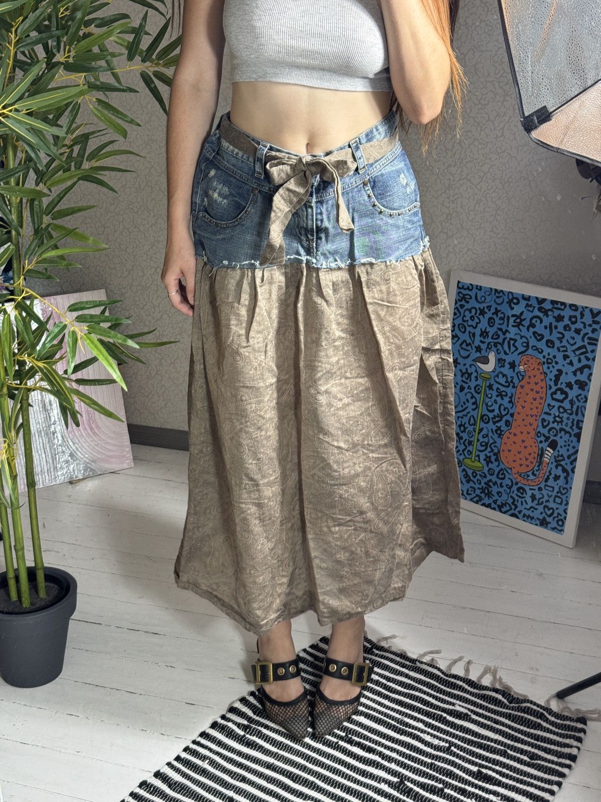 Bershka AVANT GARDE PATCHWORK DENIM & LINEN MAXI SKIRT Size 32" / US 10 / IT 46 - 1 Thumbnail