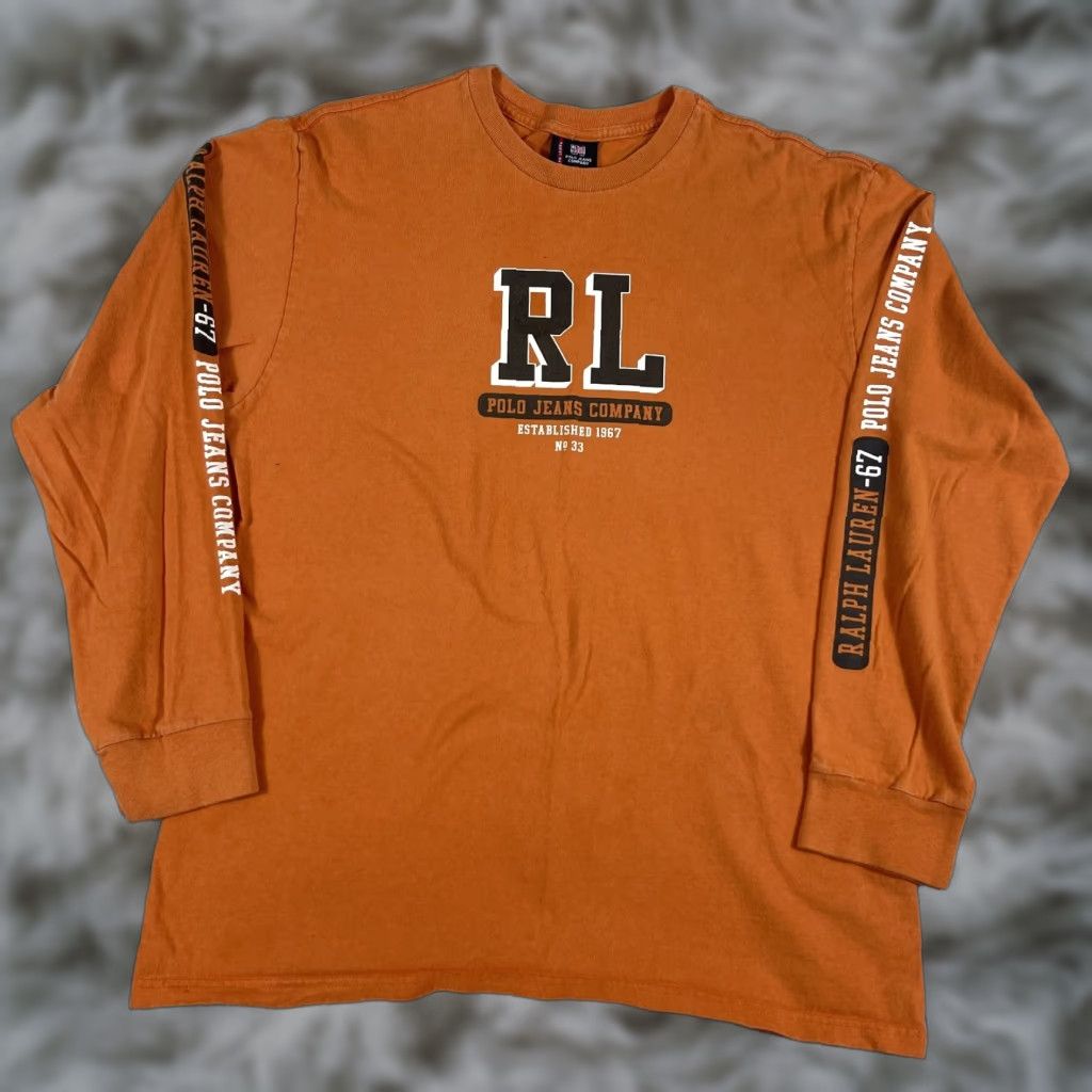 Polo Ralph Lauren VINTAGE Polo Jeans Co T-Shirt Mens L Orange Long Sleeve 90s Y2K Skate Ralph Lauren Mens Size US L / EU 52-54 / 3 - 1 Thumbnail
