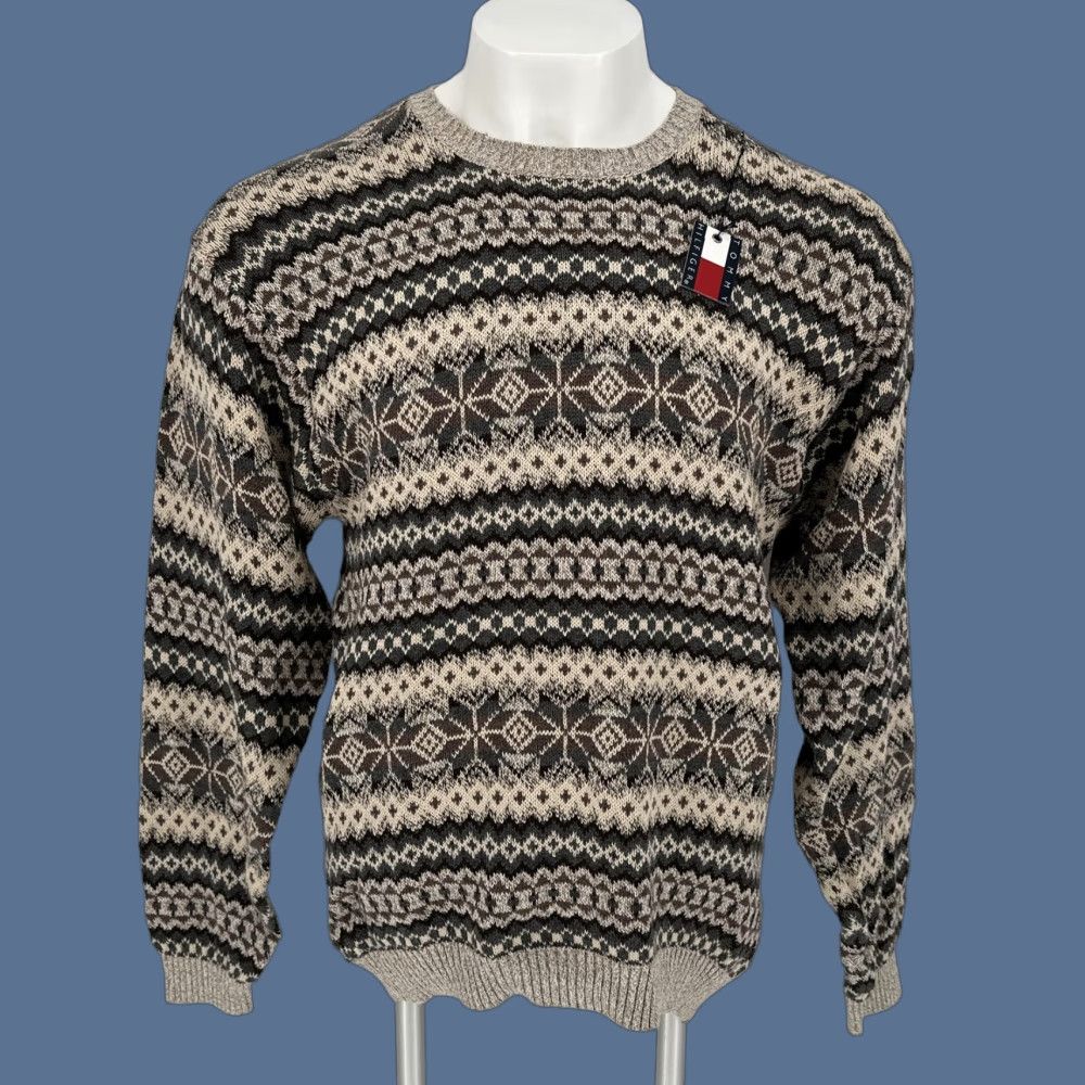 Tommy Hilfiger VINTAGE Tommy Hilfiger Sweater Mens XL Beige Fair Isle Cotton Crewneck Pullover Knit Size US XL / EU 56 / 4 - 1 Thumbnail