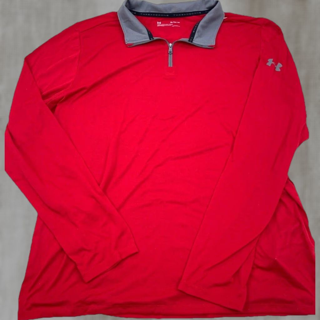Under Armour Under Armour Shirt Men XL Red Gray Pullover 1/4 Zip Performance Threadborne Size US XL / EU 56 / 4 - 1 Thumbnail