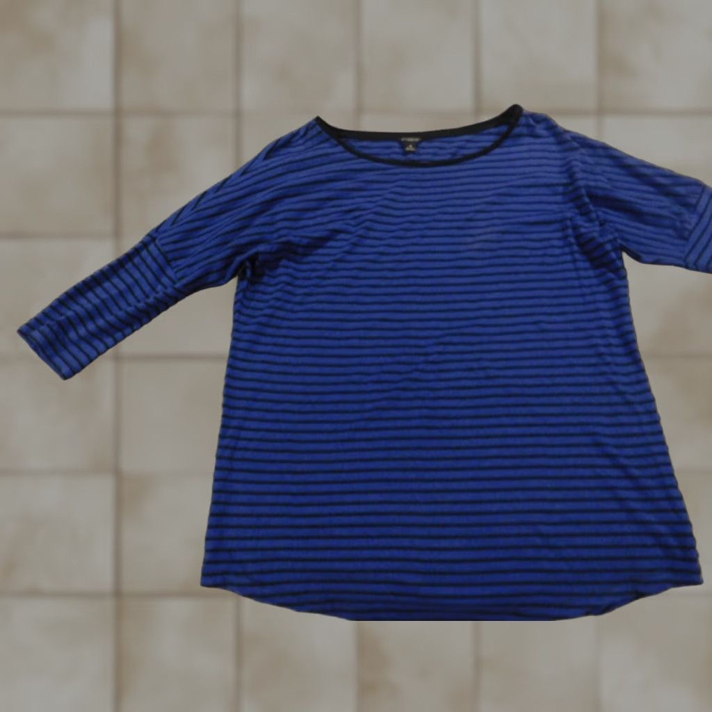 Ann Taylor Ann Taylor Blouse Shirt Womens M Blue Striped Crew Neck Pullover Casual Cotton Down Regular Button Size M / US 6-8 / IT 42-44 - 1 Thumbnail