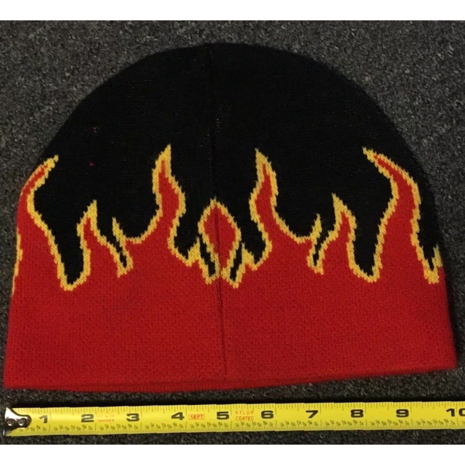 JNCO Vtg Fire Flames All Over Print Beanie Men One Size Red 90s Grunge Skate Punk Emo Goth biker Harley Cky Bam Margera Skul? (Note: question marks) Size ONE SIZE - 3 Thumbnail