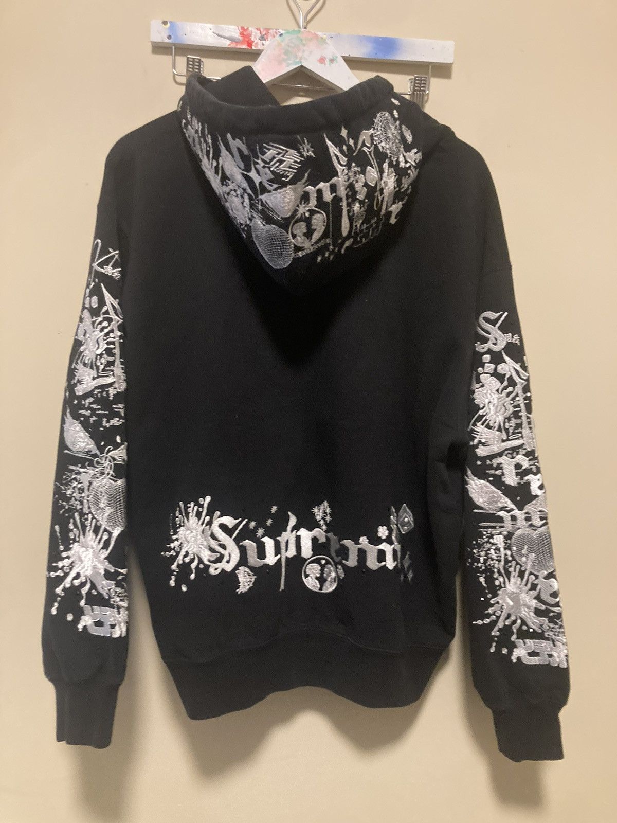 image of Supreme Aoi Rhinestone Embroidered Logo Zip Up Black Size M, Men's