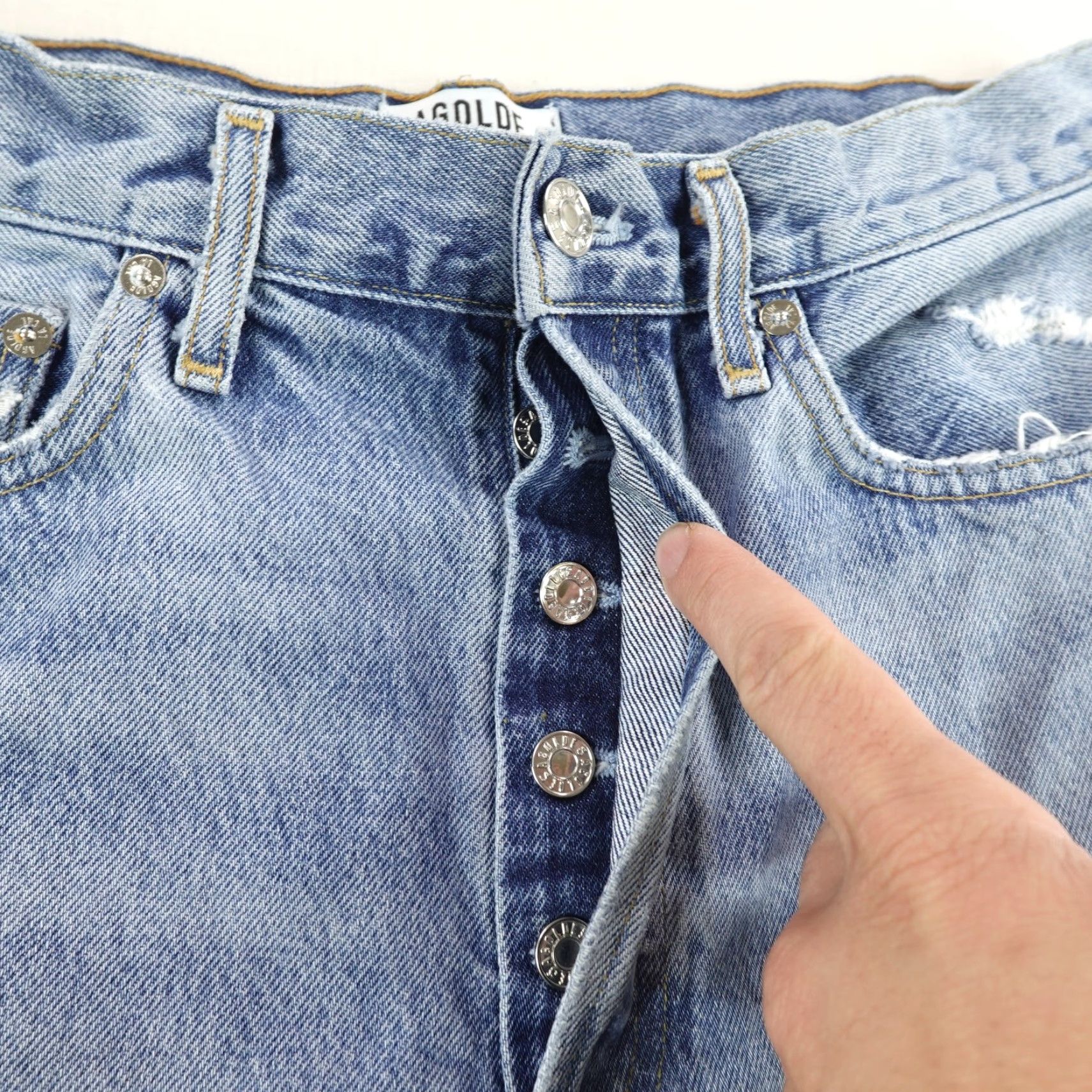 Agolde AGOLDE Jeans Womens 30x28 Light Blue Distressed Straight High Rise Button Fly 90s Size 30" / US 8 / IT 44 - 4 Thumbnail