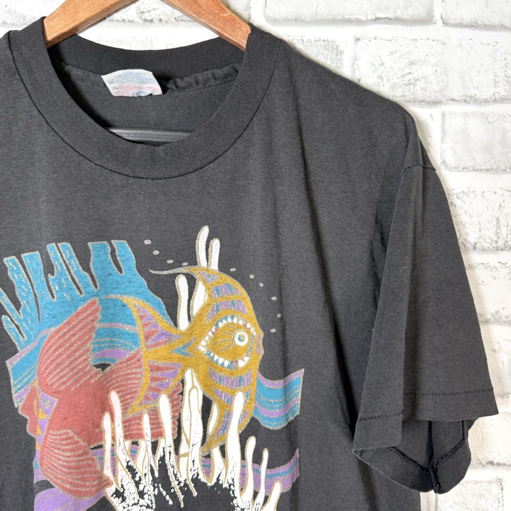 Hanes VINTAGE Hanes T-Shirt Black USA Theme Single Stitch Mens Size L Size US L / EU 52-54 / 3 - 2 Thumbnail