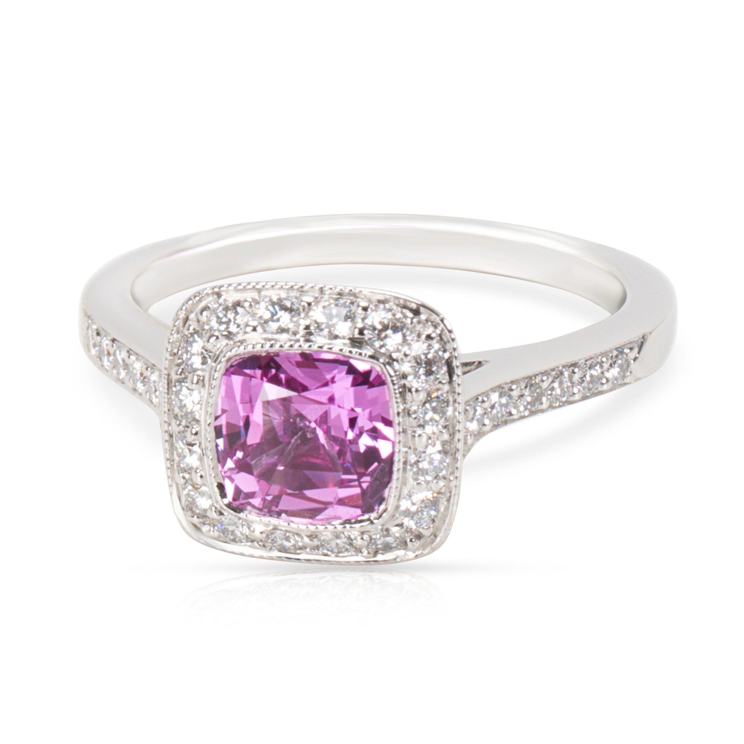 image of Tiffany Co Tiffany & Co. Legacy Pink Sapphire & Diamond Ring In Platinum in Silver, Women's