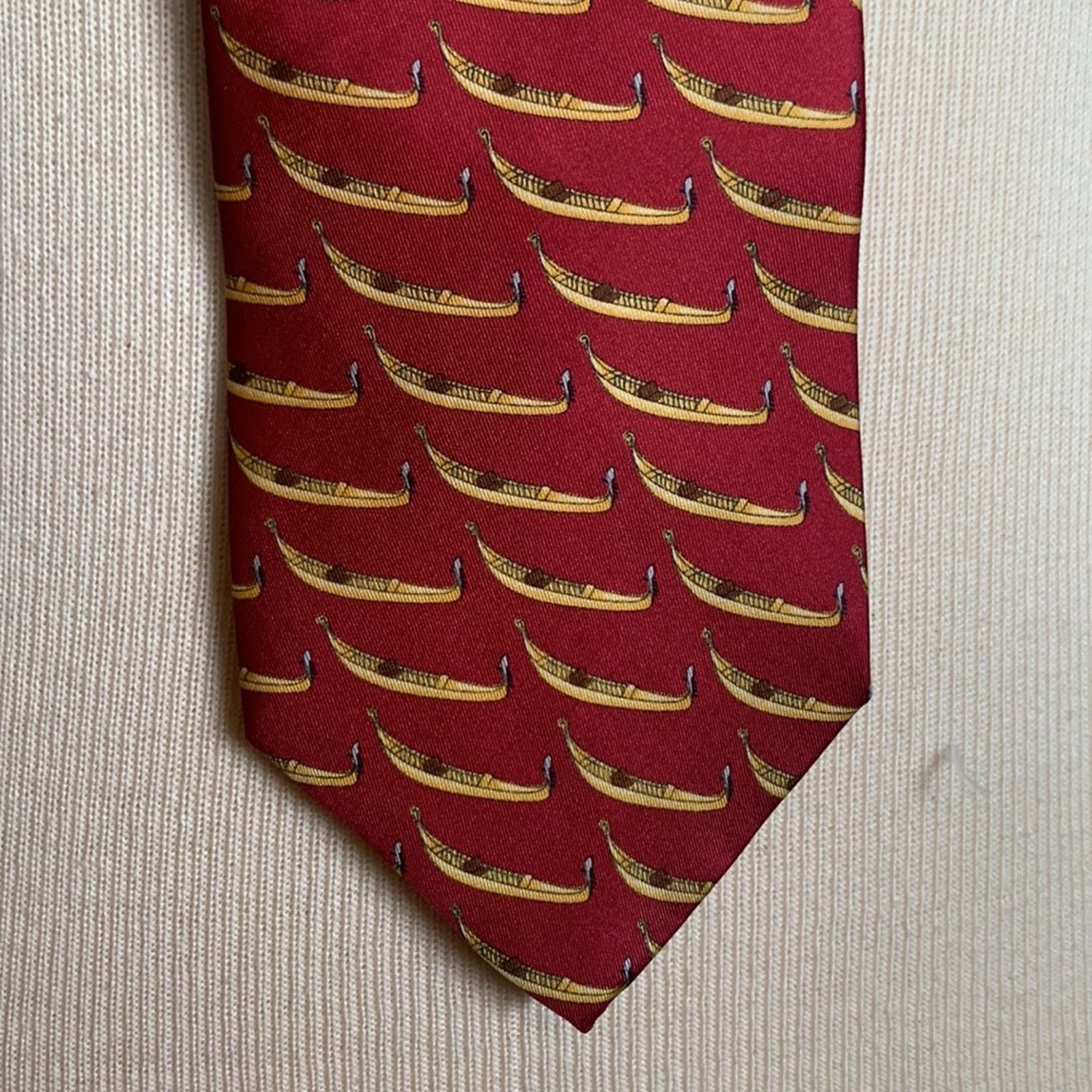 Vintage Venice Fabris Venezia gondola print 100% silk twill necktie Size ONE SIZE - 4 Thumbnail