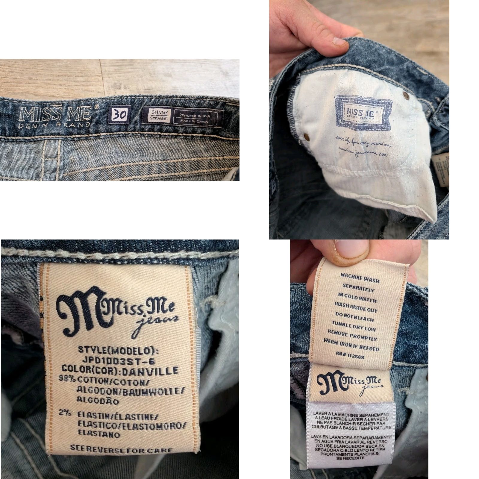 Miss Me Miss Me Jeans Womens 30 Blue Distressed Straight Stretch Denim 5-Pocket Embroidered Button 90s Southwestern Rock Sunshine (Miss Me Denim) Size 30" / US 8 / IT 44 - 8 Thumbnail