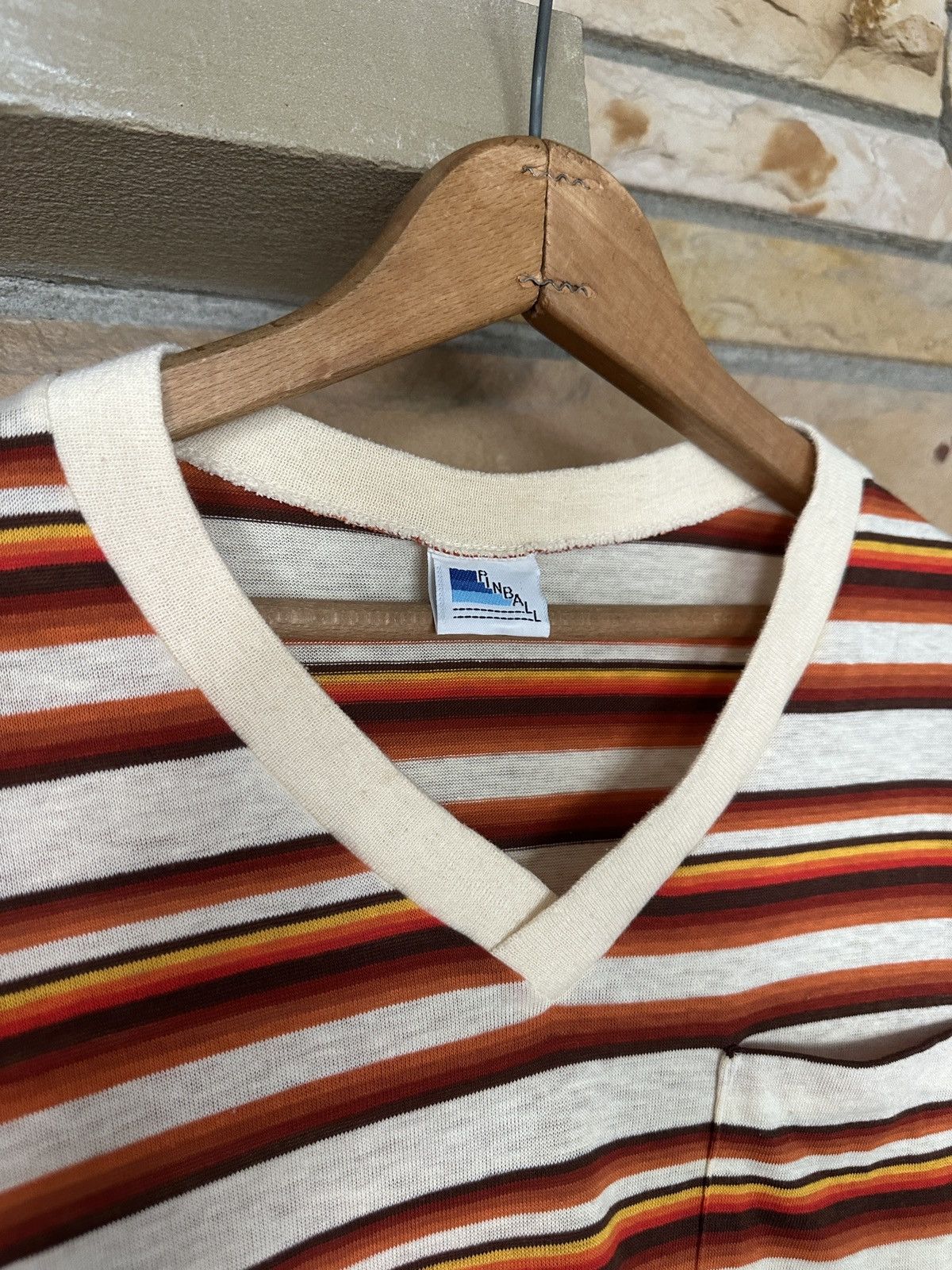 Vintage Vintage 70s Pinball Striped V Neck Tee Size US L / EU 52-54 / 3 - 4 Thumbnail