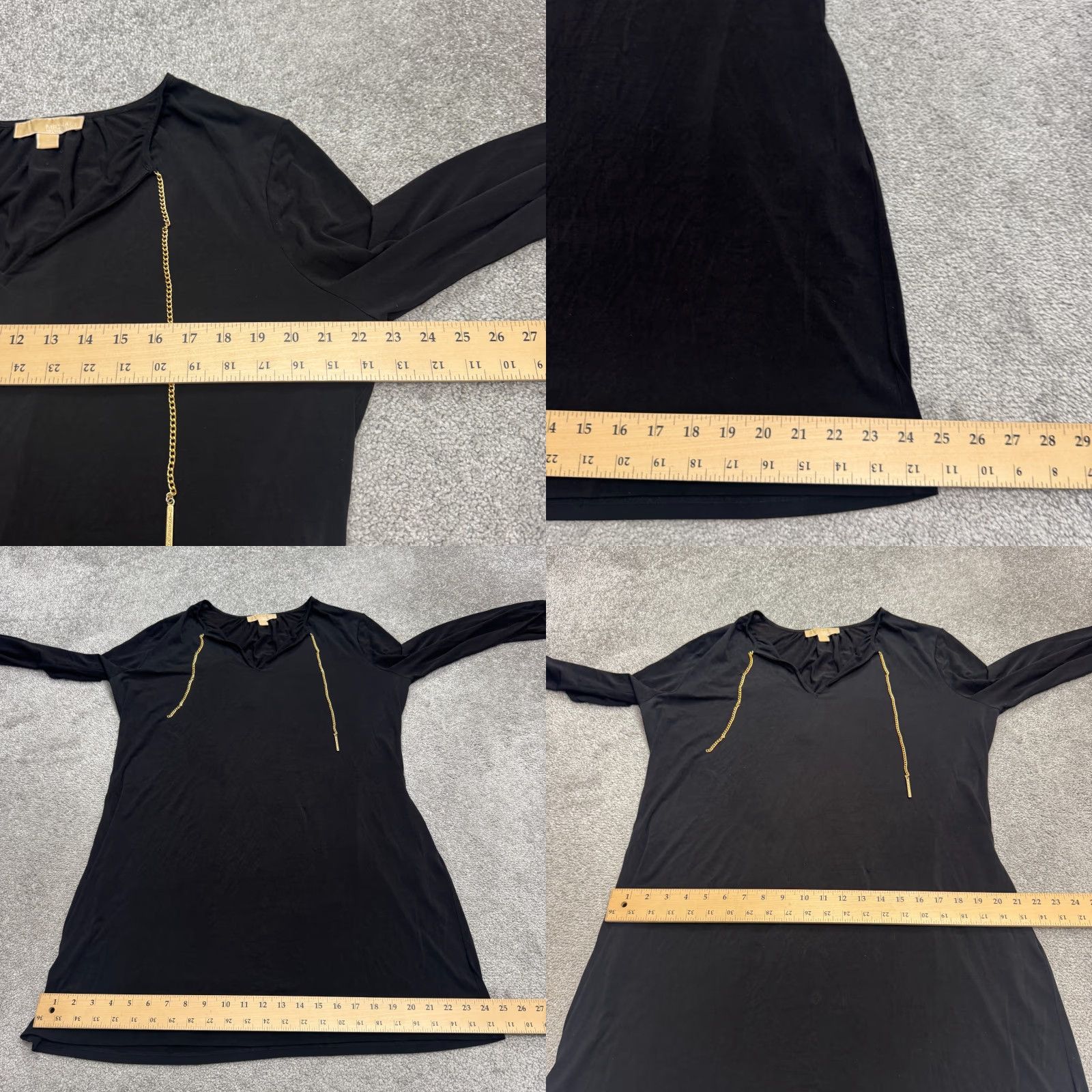 Michael Kors Michael Kors Gold Chain Shift Dress Women Large Black Long Sleeve V-Neck Classic Size L / US 10 / IT 46 - 9 Thumbnail