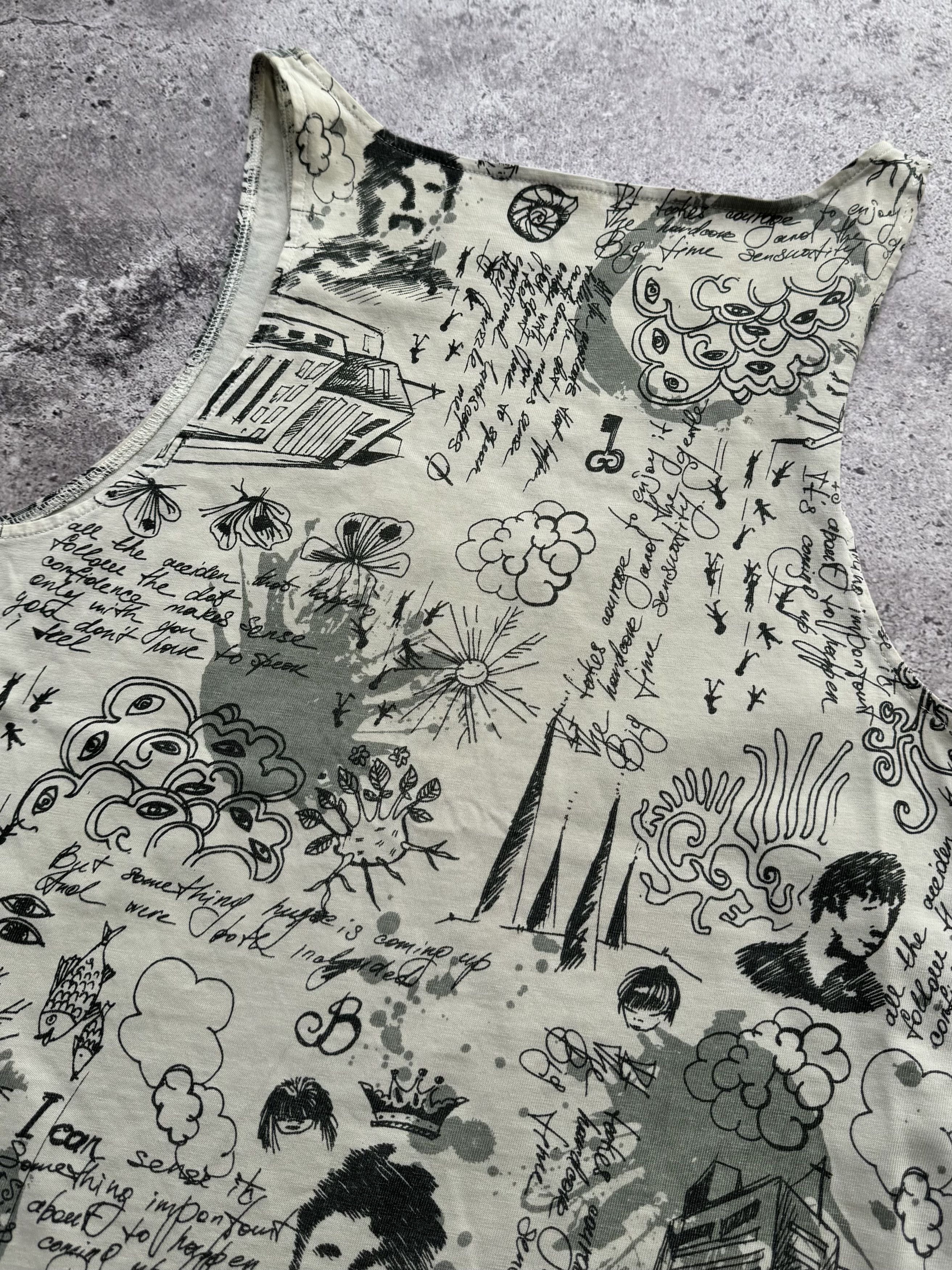 Vintage Y2K Graphic Tank Abstract Sketch Print Artsy Streetwear (E8) Size S / US 4 / IT 40 - 6 Thumbnail