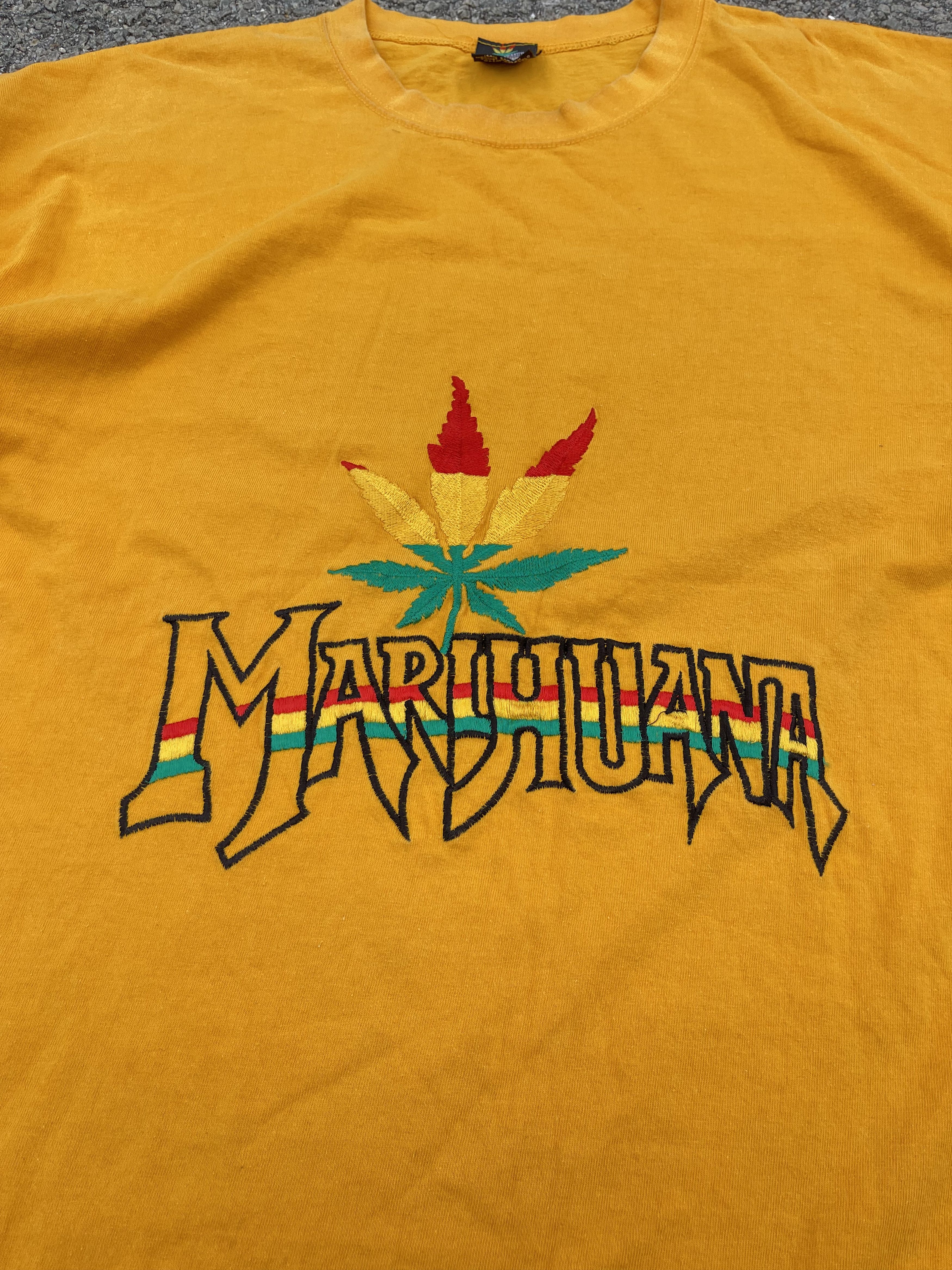 If Six Was Nine × Le Grande Bleu (L.G.B.) × Vintage Vintage 90s Marijuana / Cannabis Embroidery Yellow Size US XXL / EU 58 / 5 - 4 Thumbnail