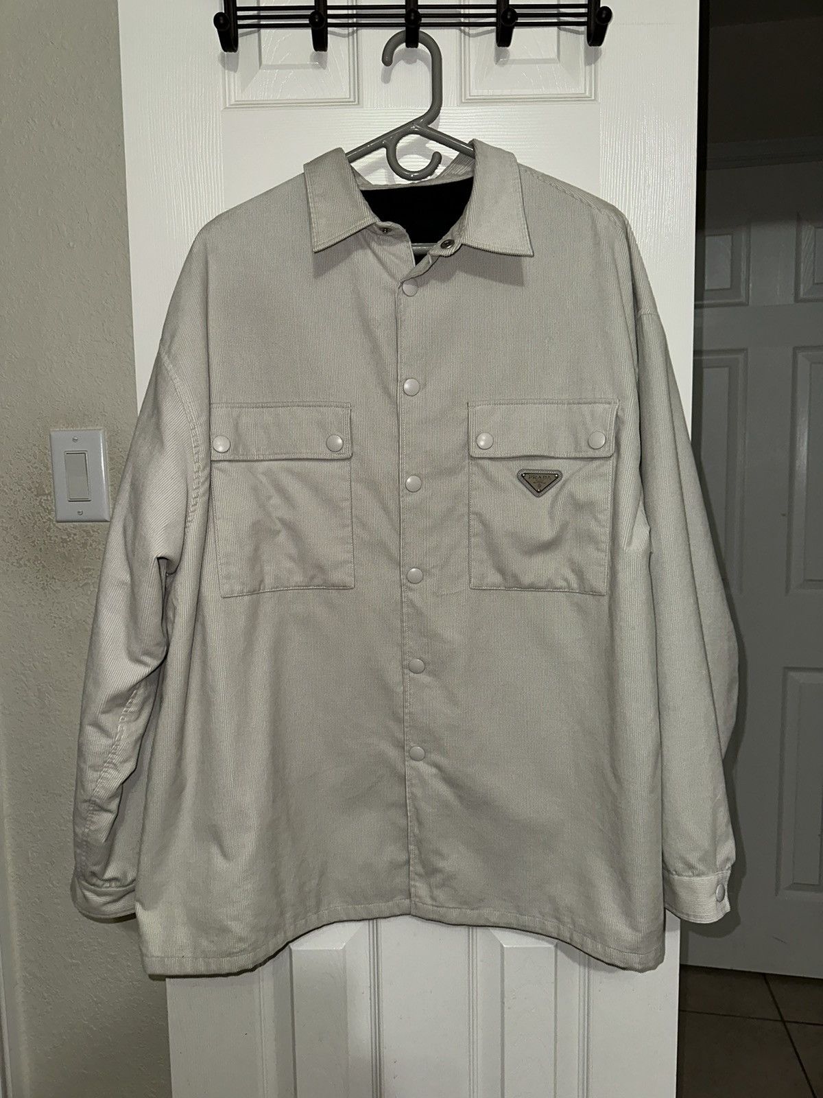 image of Prada Pinwale Corduroy Shirt in Chalk White, Men's (Size XL)