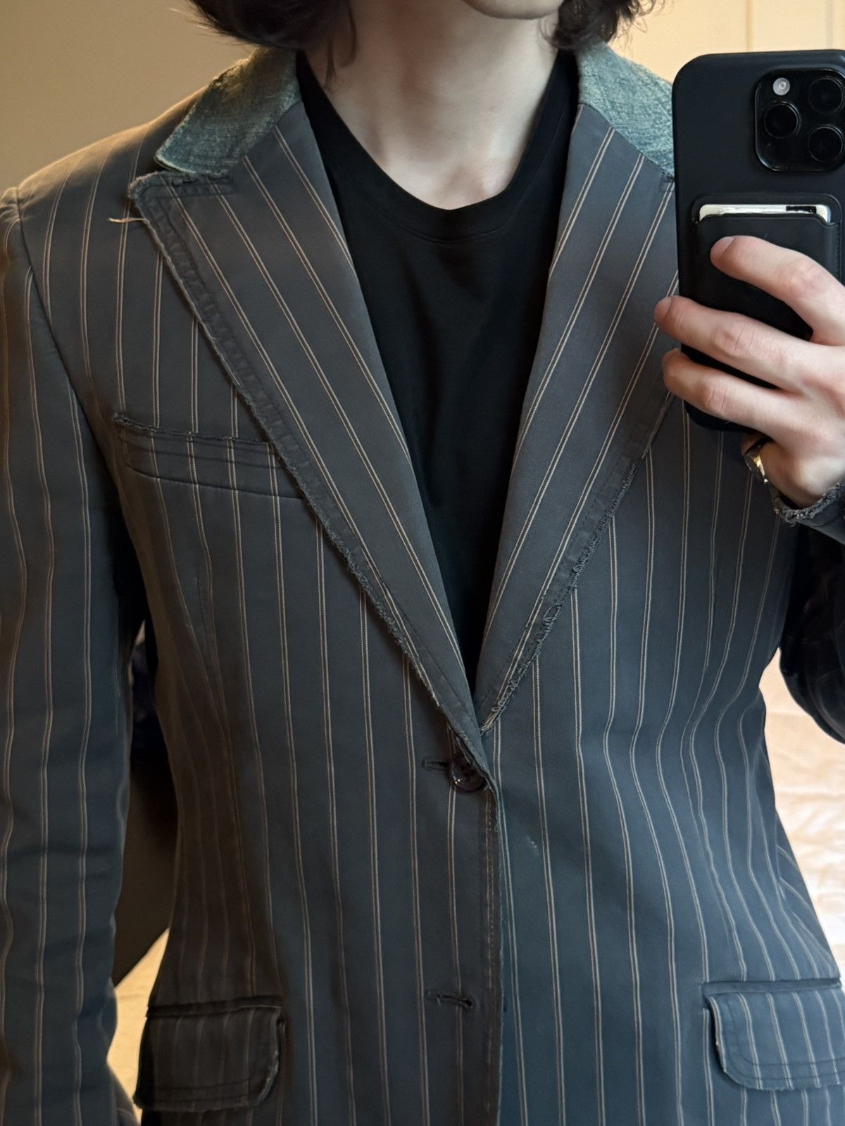 Dolce & Gabbana D&G Dolce Gabbana Pinstripe Deconstructed Blazer Y2K Archive Size 42R - 3 Thumbnail