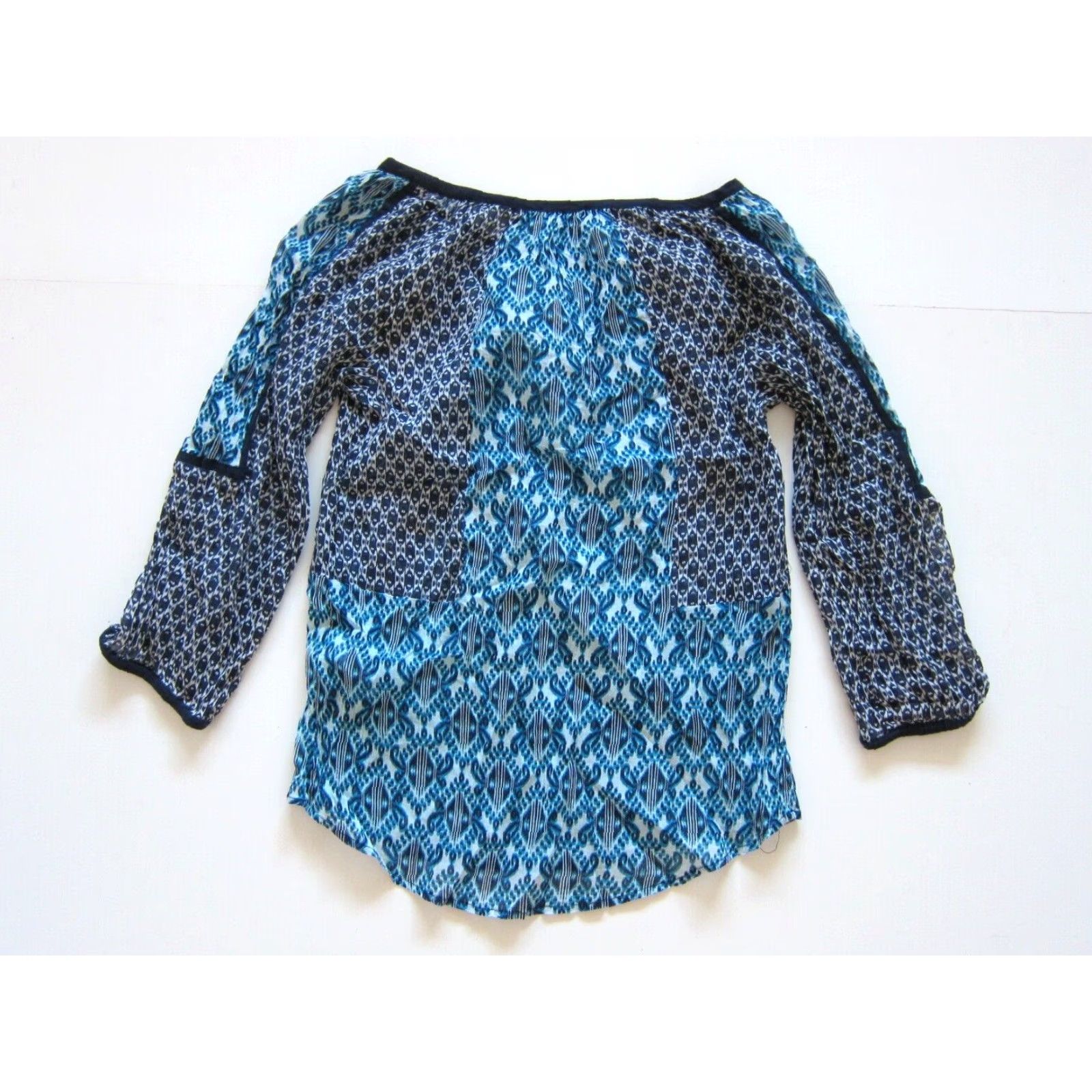 Lucky Brand Lucky Brand Blue Batik 100% Cotton Gauze Blouse 3/4 Sleeve Tunic XS Women Batik Peasant Shirt Size XS / US 0-2 / IT 36-38 - 2 Thumbnail