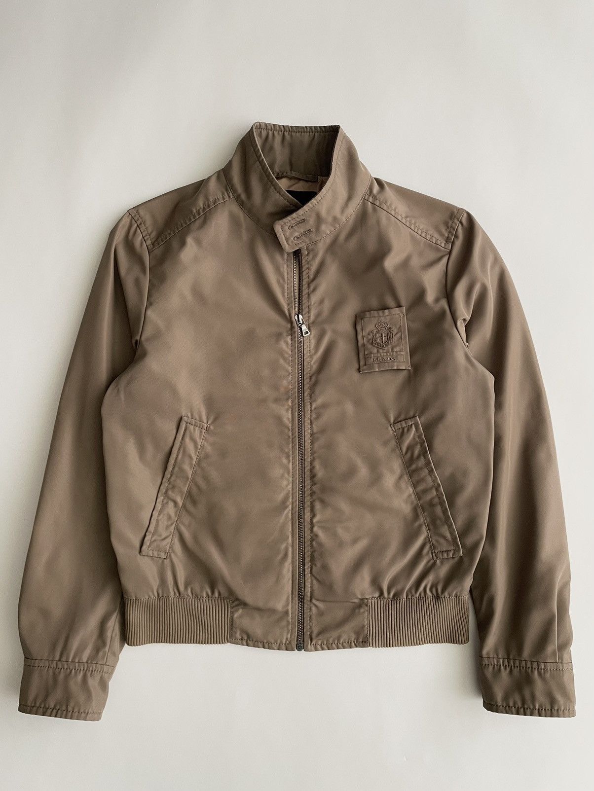 Pre-owned Prada 2000's Chest Badge Polyester Zip Jacket In Brown
