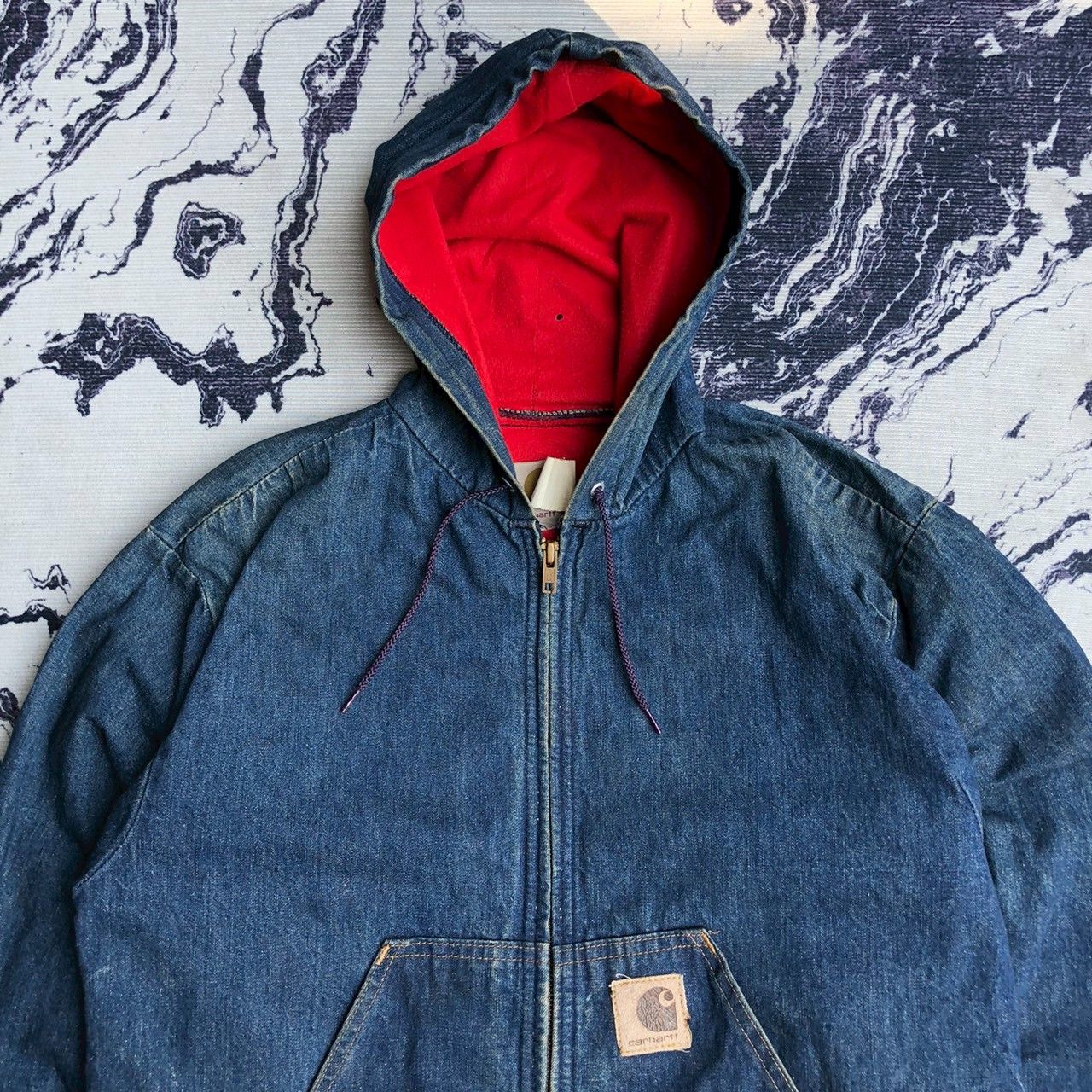 Carhartt Vintage Y2K Carhartt Denim Hoodie Jacket USA Red Lining Size US S / EU 44-46 / 1 - 3 Thumbnail