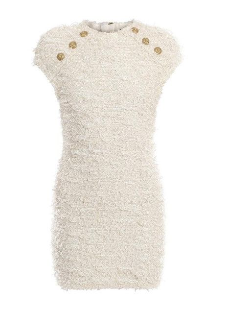Balmain o1s1wg111225 Tweed Midi Dress in White Size XL / US 12-14 / IT 48-50 - 1 Thumbnail