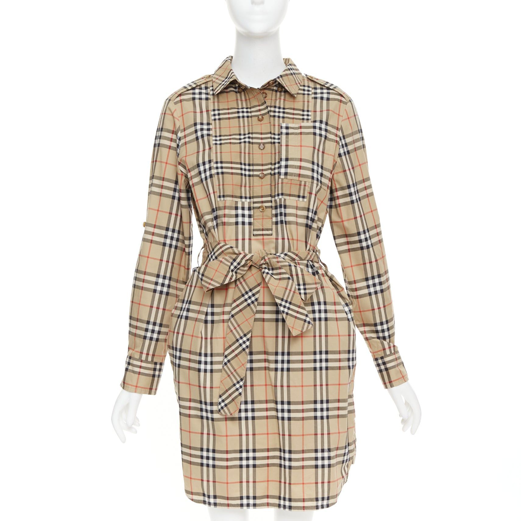 Burberry BURBERRY Archive Beige Vintage Check cotton blend button down belted shirt dress UK10 S Size M / US 6-8 / IT 42-44 - 1 Thumbnail
