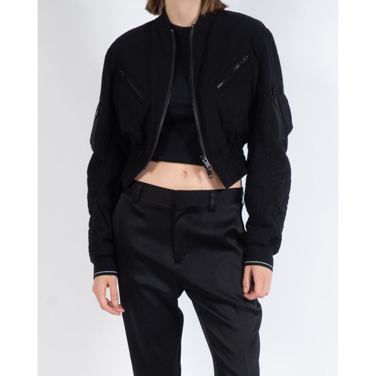 Haider Ackermann FW19 Cropped Zipped Bomber in Black Wool Size S / US 4 / IT 40 - 7 Thumbnail