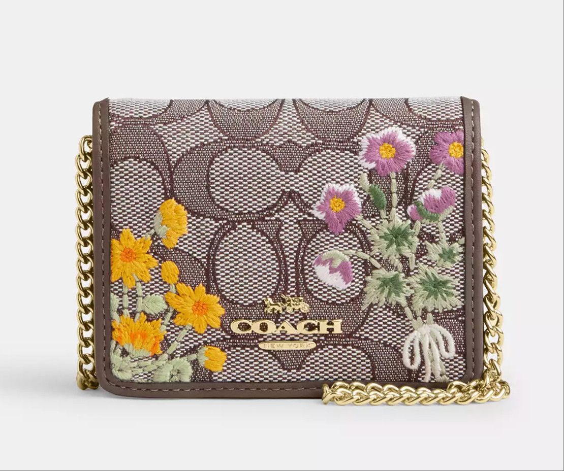 Coach Mini Wallet On A Chain with Floral Embroidery CEF60 Size ONE SIZE - 5 Thumbnail
