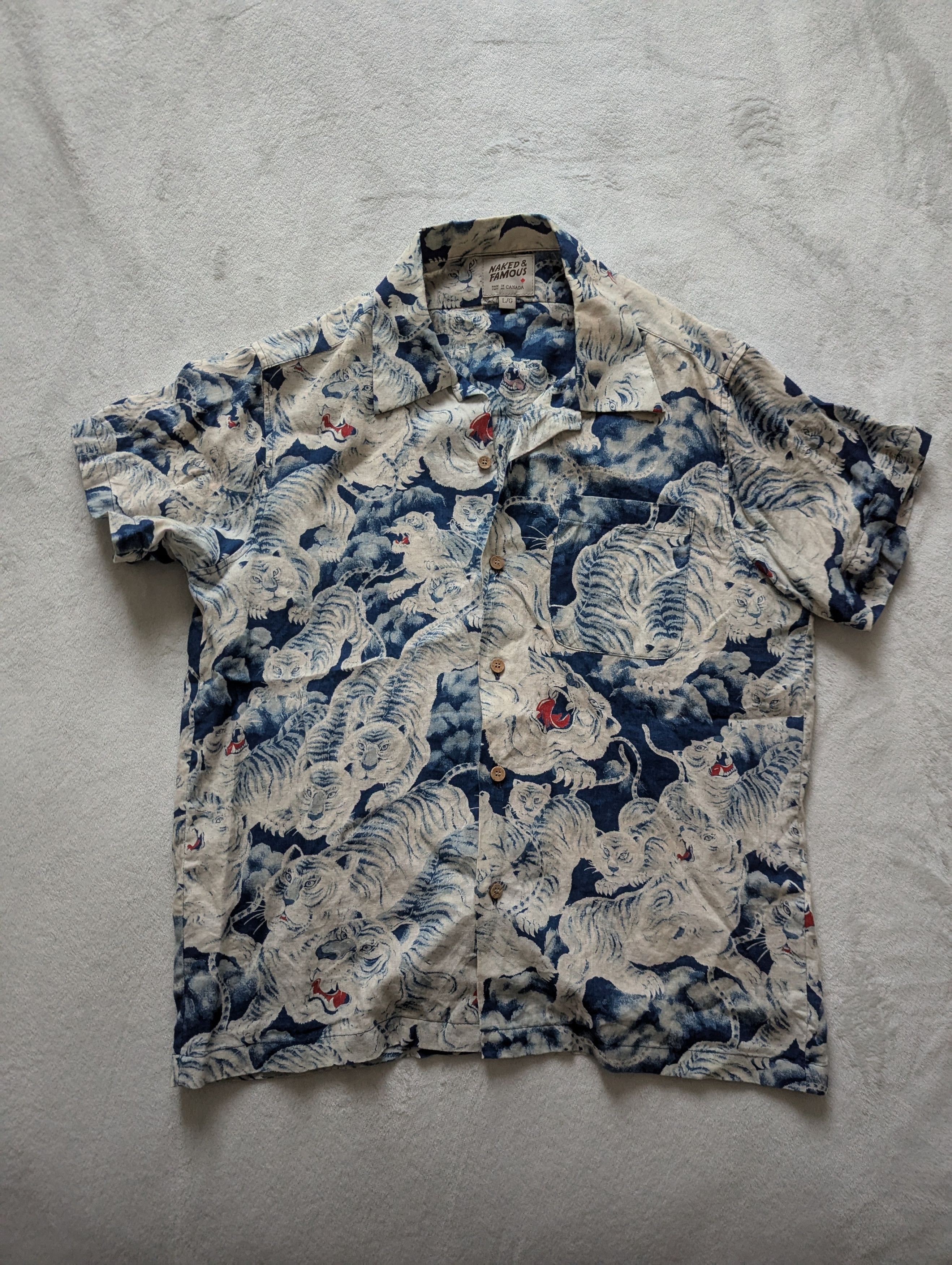 Japanese Brand Short Sleeve Easy Shirt - Indigo Tigers Size US L / EU 52-54 / 3 - 4 Thumbnail