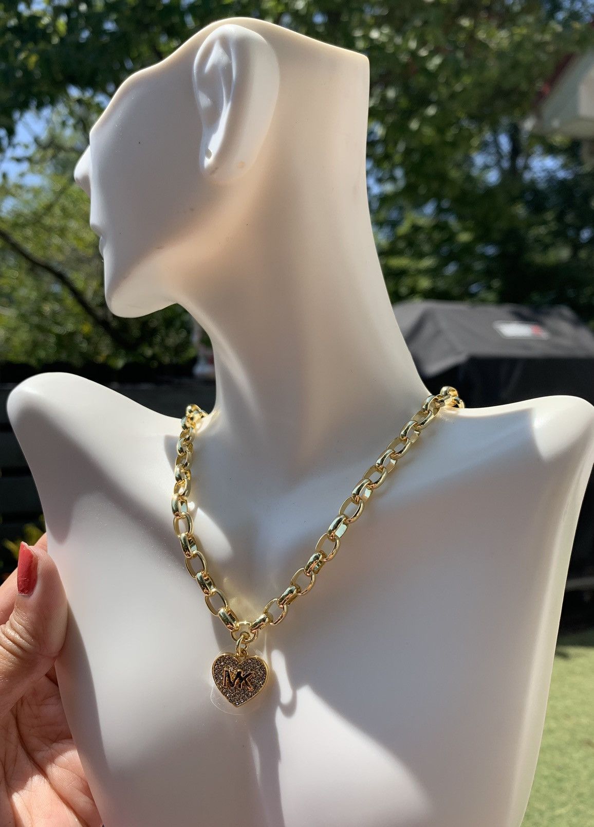 Michael Kors NWT Michael Kors Brass & Pavé Crystal MK Logo Heart Pendant Size ONE SIZE - 2 Thumbnail