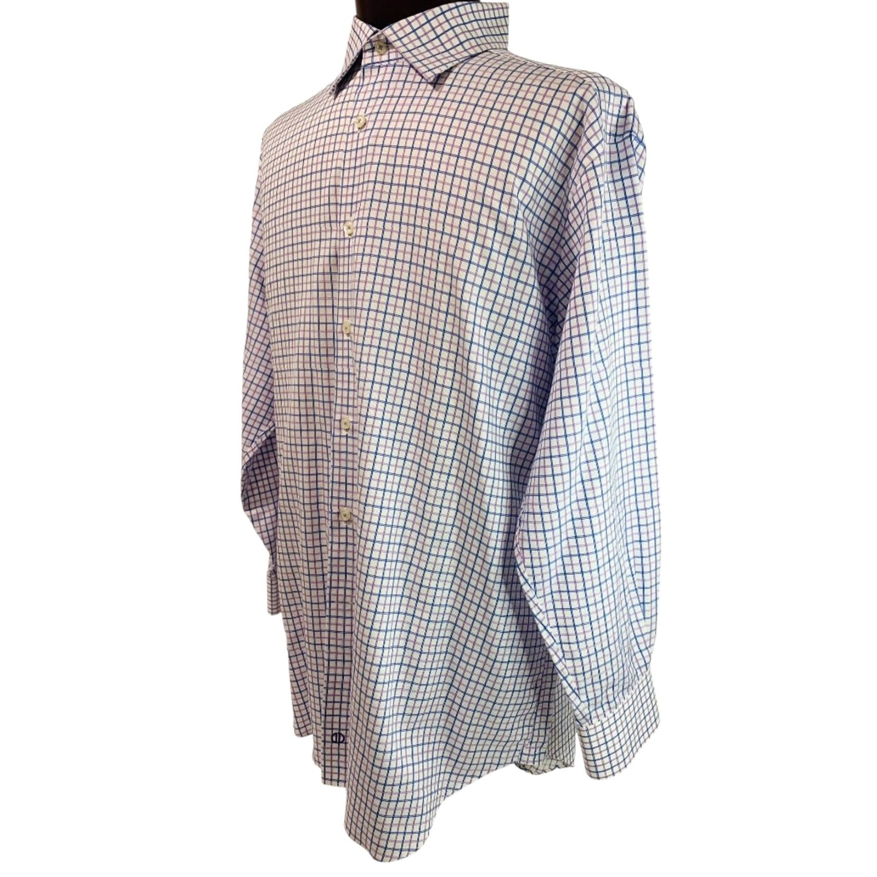 David Donahue David Donahue Shirt Windowpane Blue Purple Mens Button Up Dress Shirt 17.5 32/33 Regular Cotton Size 48R - 3 Thumbnail