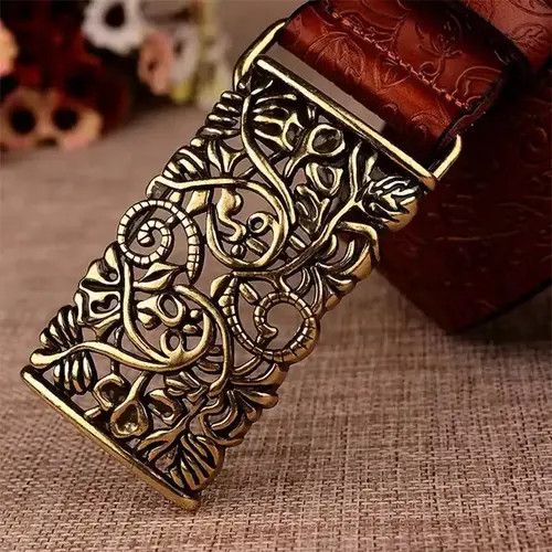 Japanese Brand Cowskin Leather Lady Belt Vintage Pin Buckle Hollow Flower Size ONE SIZE - 2 Thumbnail