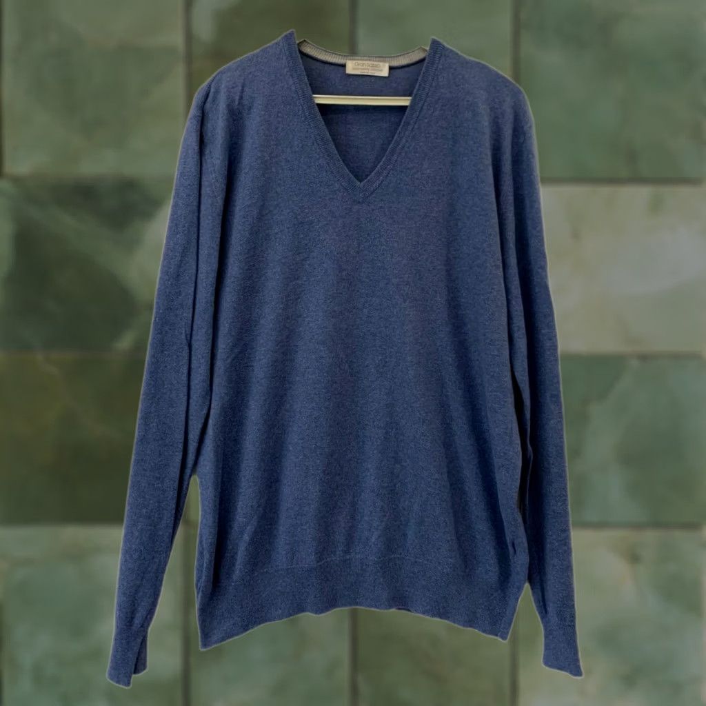 Gran Sasso Gran Sasso Cashmere Cotton V-Neck Sweater Mens L Blue Leather? No Size US L / EU 52-54 / 3 - 1 Thumbnail