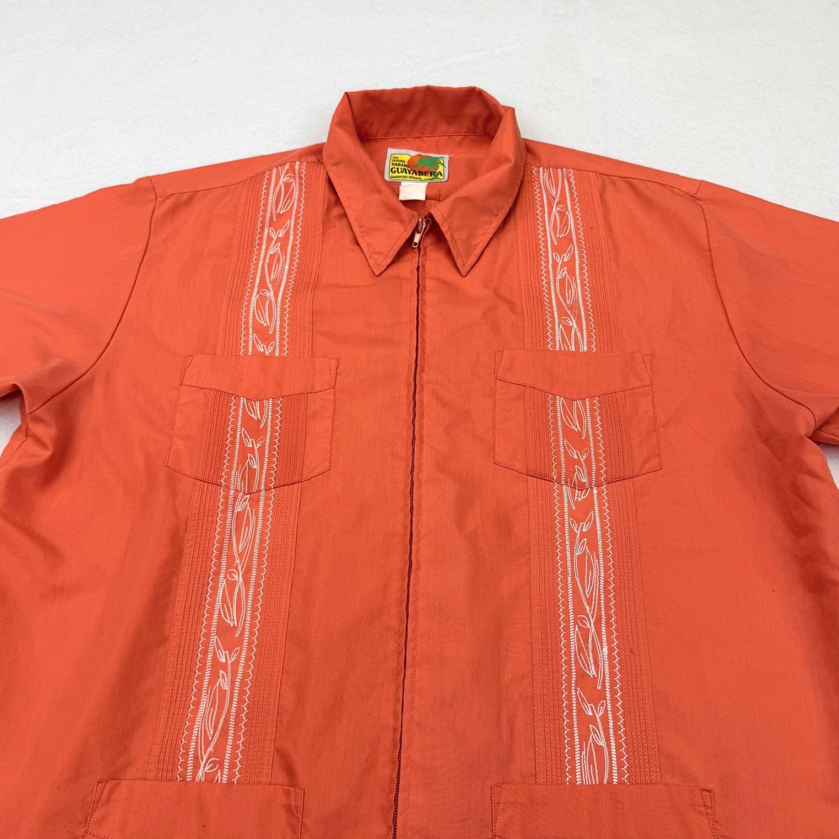 Haband Haband Guayabera Shirt Mens 3XL Orange Embroidered Zip Front Short Sleeve Cuban Size US XXL / EU 58 / 5 - 3 Thumbnail