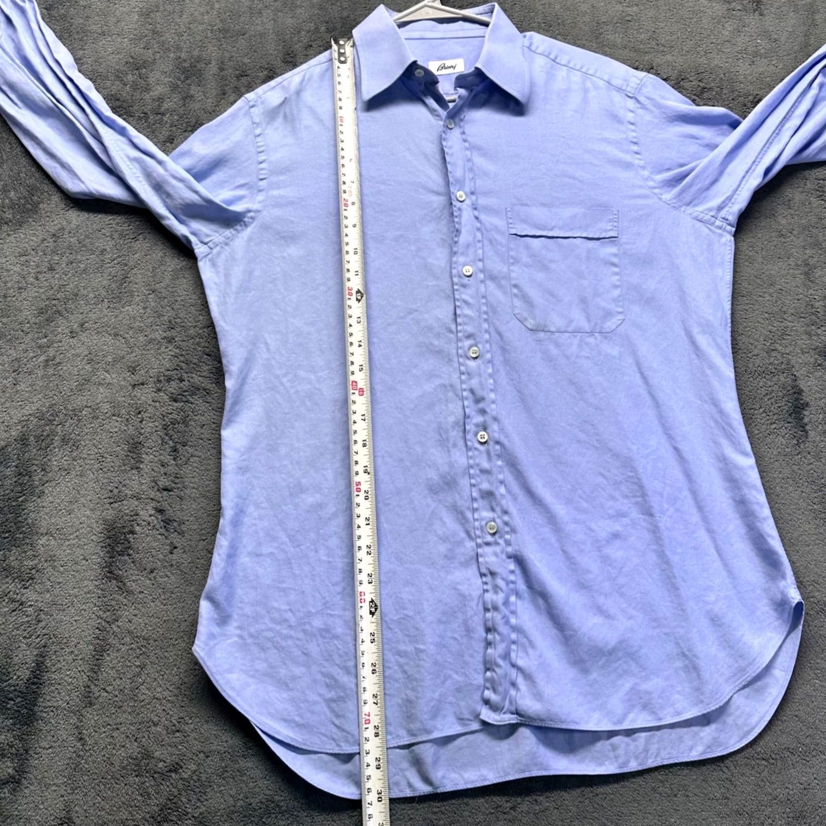 Brioni Brioni Dress Shirt Mens Med Blue Cotton Made in Italy Size 39 15.5 Long Sleeve Size 42R - 8 Thumbnail
