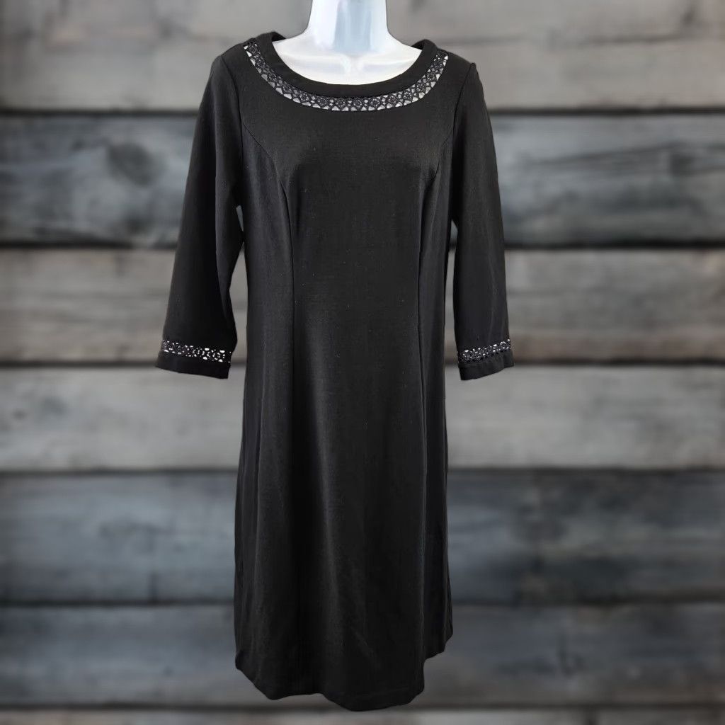 Talbots Womens Ponte Knit Dress Sz 4 Solid Black 3/4 Sleeve -  sinaigenomichealth.com