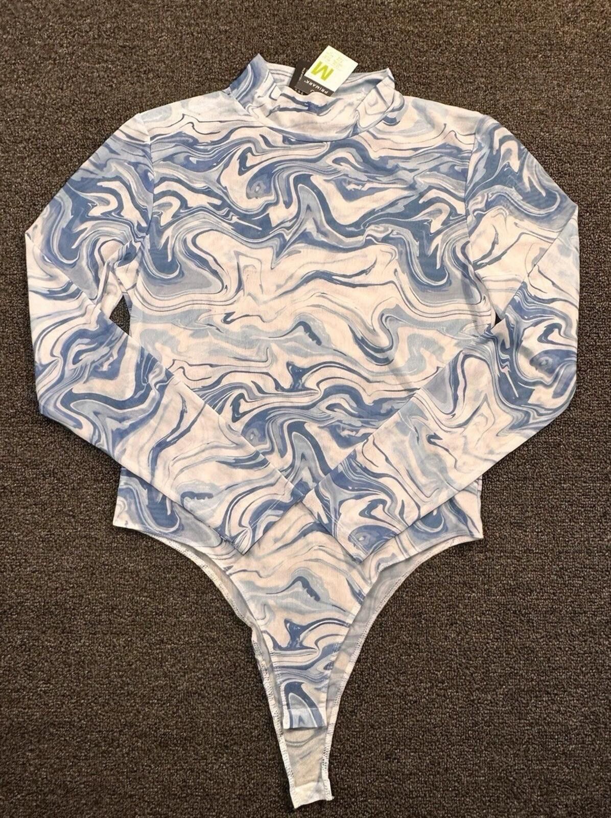 Primark Primark Blue/White Stretch Snap Long Sleeve Bodysuit Size M Size ONE SIZE - 1 Thumbnail