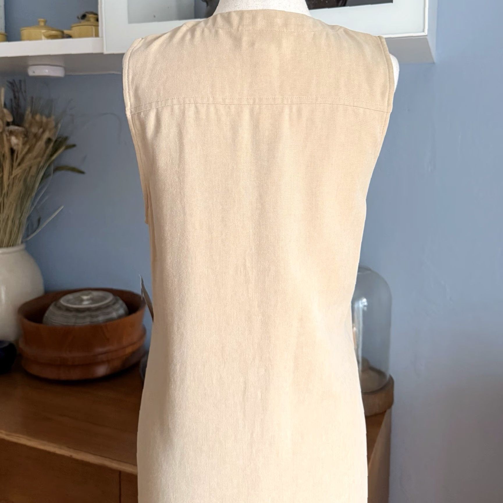 Talbots VINTAGE Talbots Linen Blend Button Front V-Neck Sleeveless Midi Maxi Dress Beige 4P Women Petite 90s 47.5” Size S / US 4 / IT 40 - 7 Thumbnail