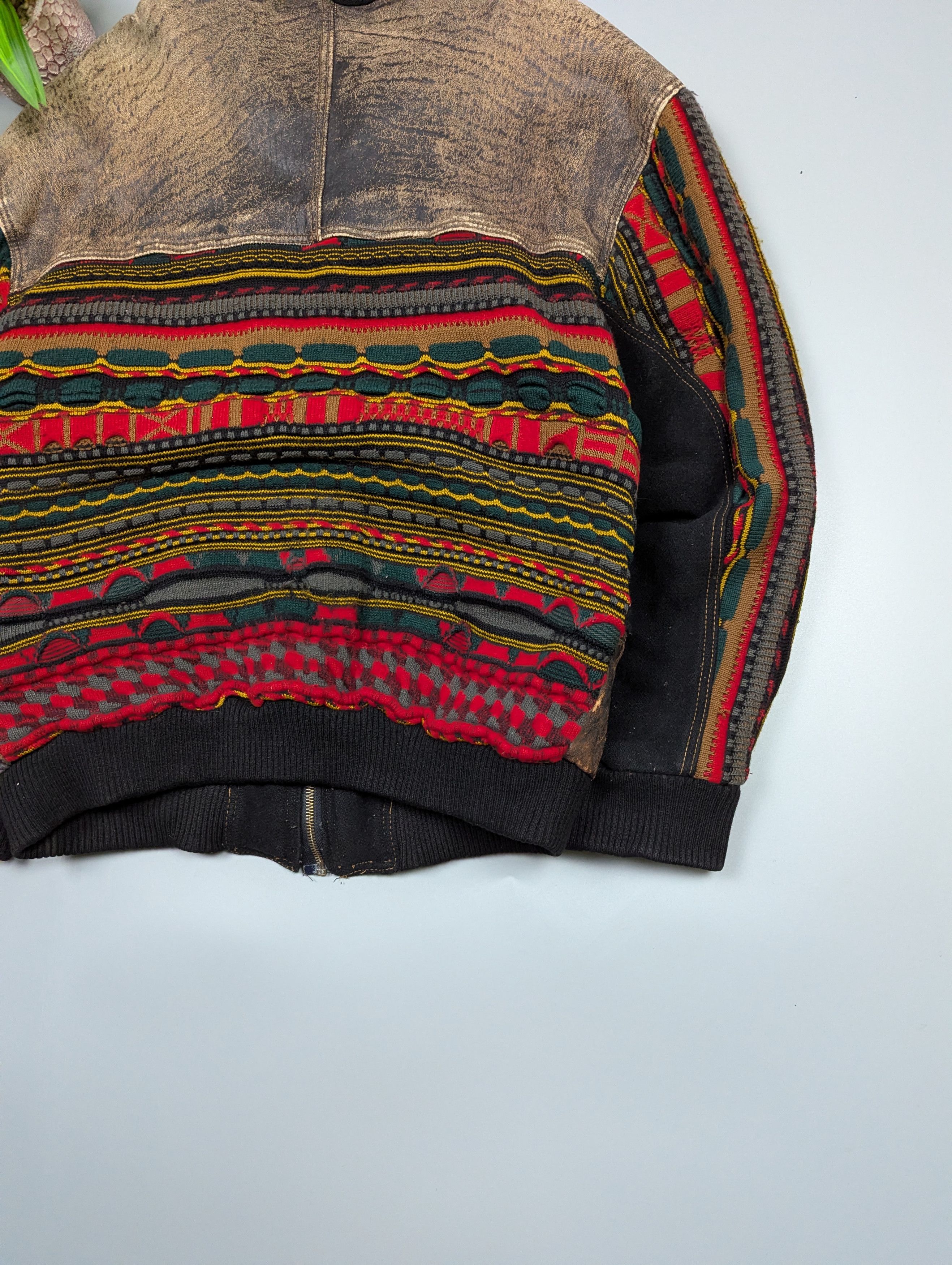Vintage Roger Springfield Vintage 80s Leather×Knit Patchwork Bombe Size US L / EU 52-54 / 3 - 18 Thumbnail