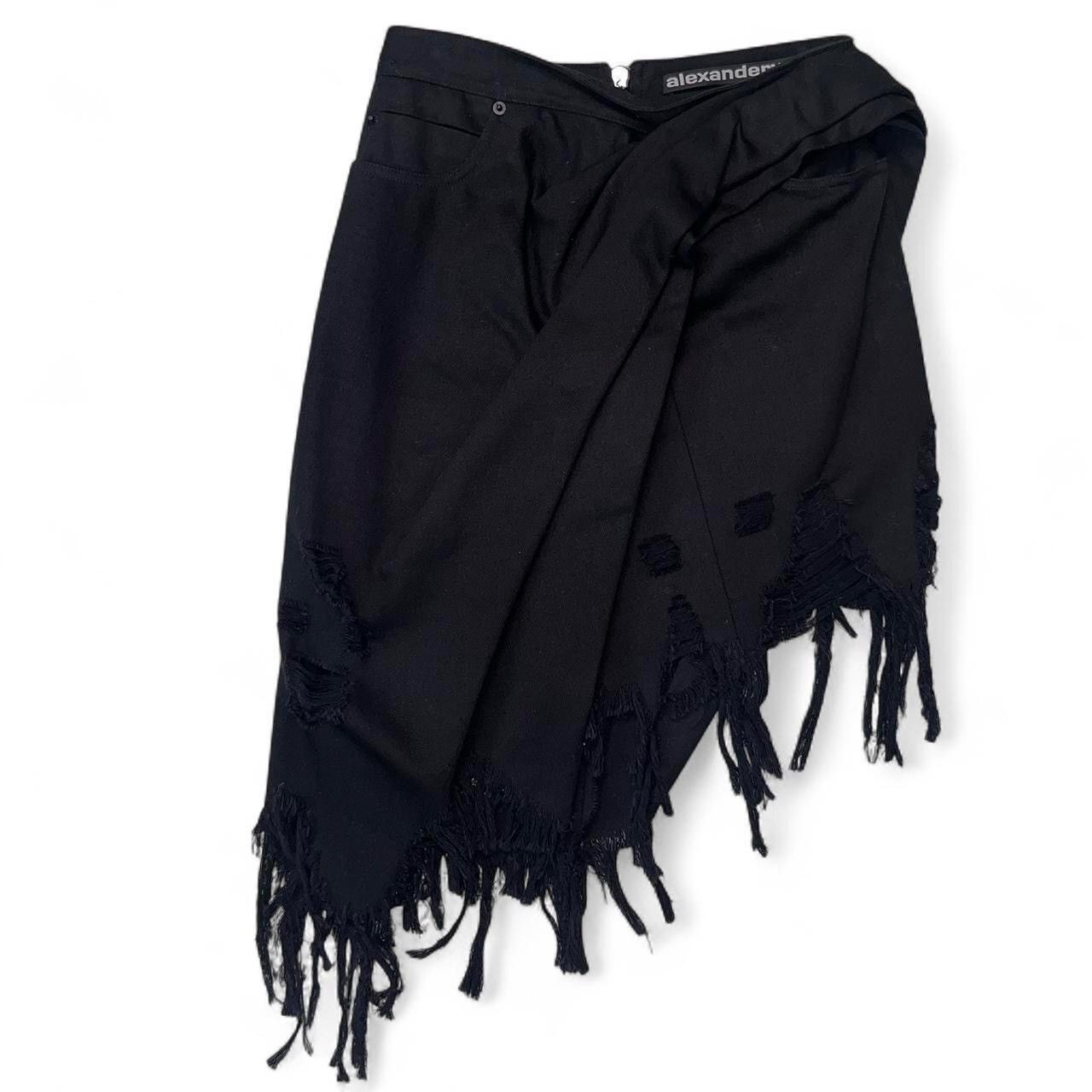 Alexander Wang FRAYED ASYMMETRIC WRAP-EFFECT DENIM MINI SKIRT Size 26" / US 2 / IT 38 - 1 Thumbnail
