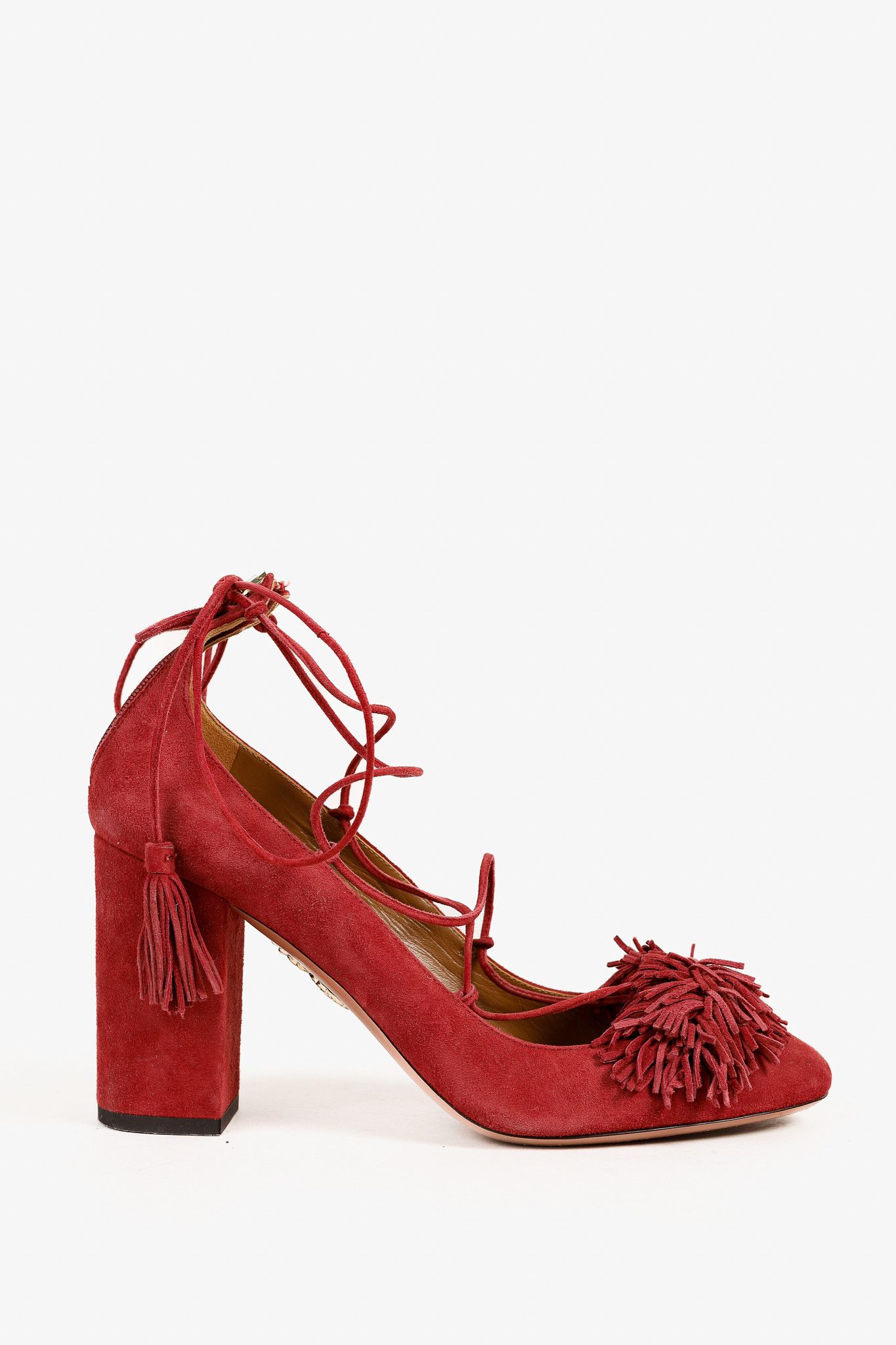 Aquazzura Aquazzura Wild Thing Fringe Lace-Up Block-Heel Pumps Size US 8.5 / IT 38.5 - 1 Thumbnail