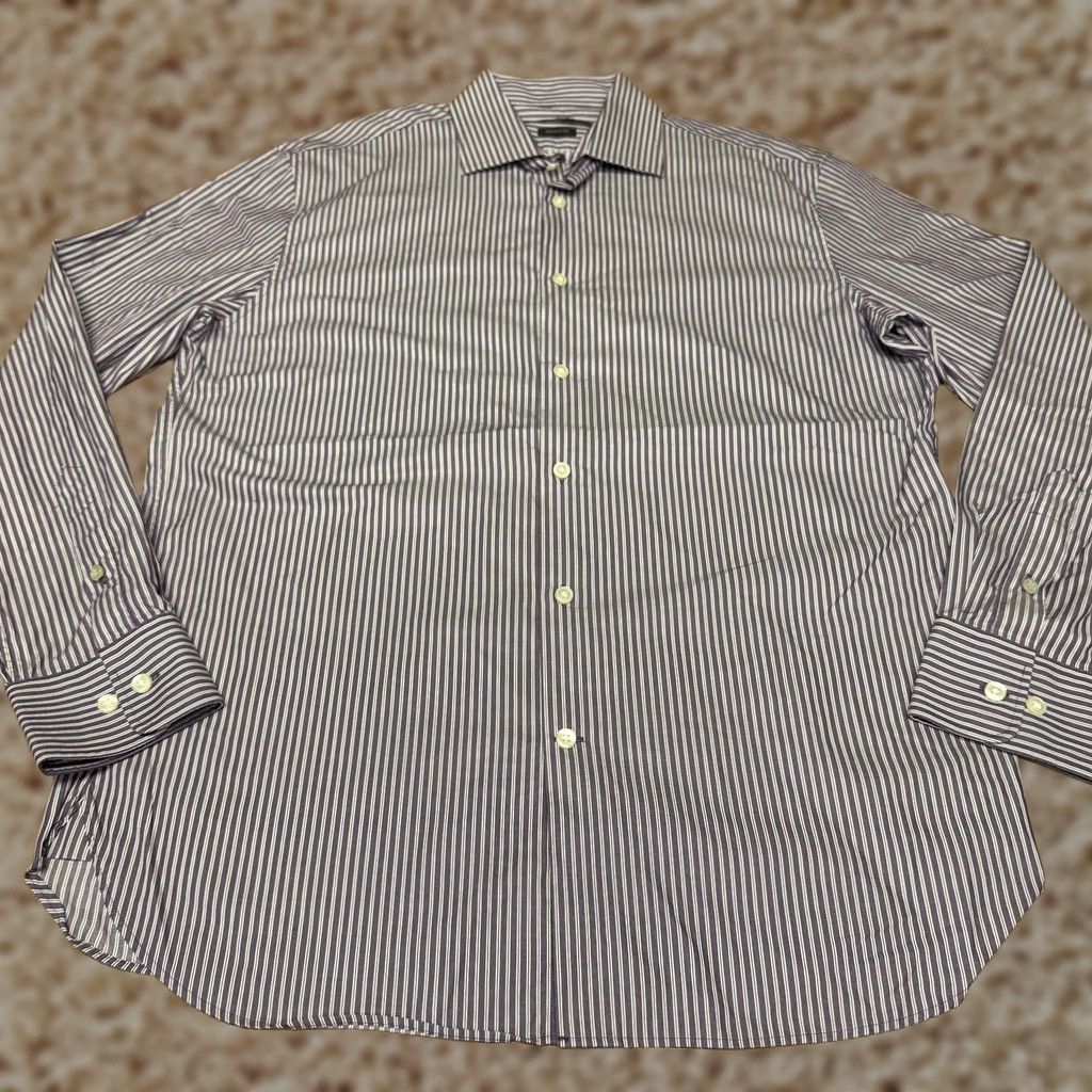 John Varvatos John Varvatos Shirt Mens 15.5 Purple Stripe Long Sleeve Dress 100% Cotton Size 42R - 1 Thumbnail