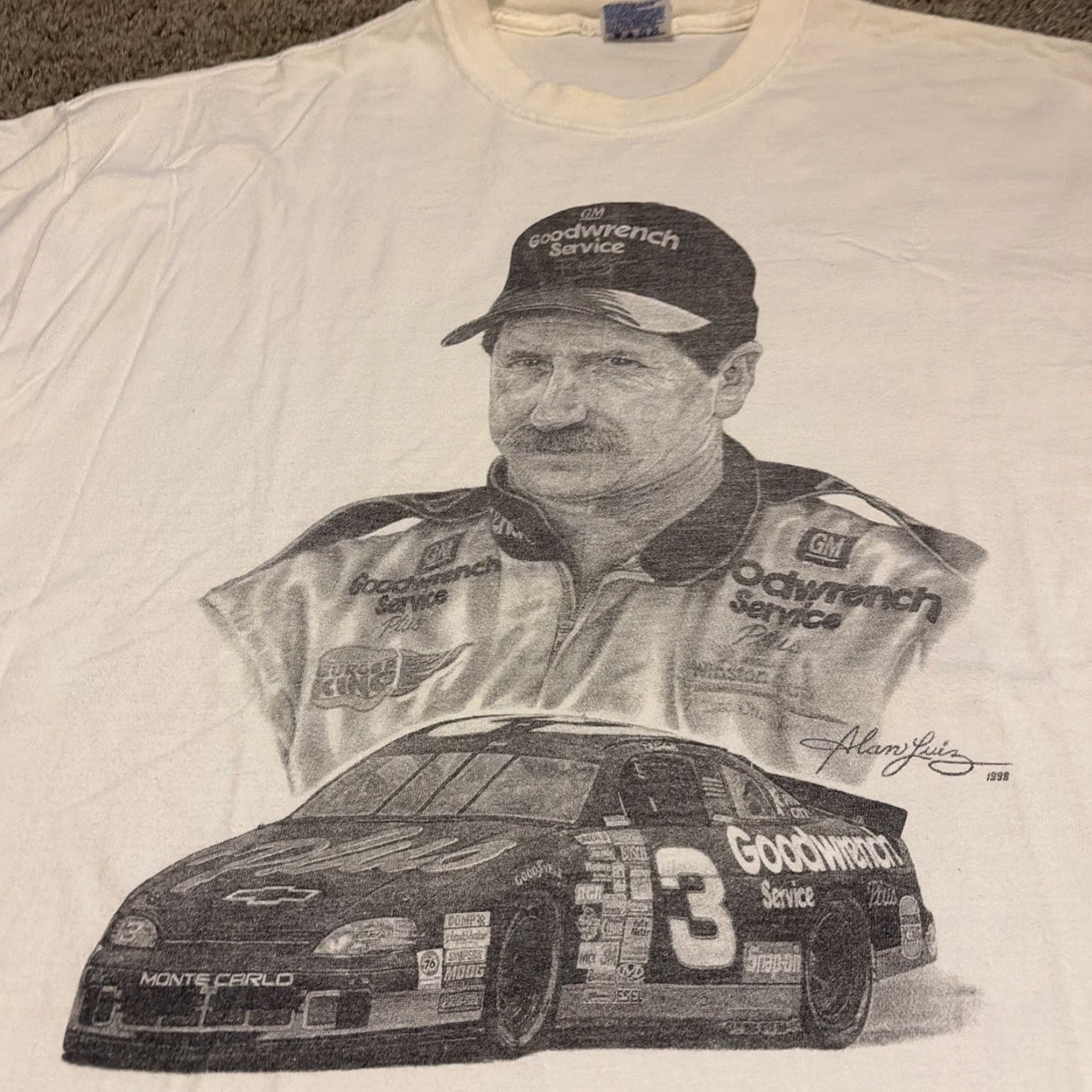 Hanes VINTAGE Dale Earnhardt NASCAR Racing Portrait White T-Shirt XL Mens Hanes Regular Size XL White Portrait NASCAR Vintage Mens Shirt Size US XL / EU 56 / 4 - 3 Thumbnail