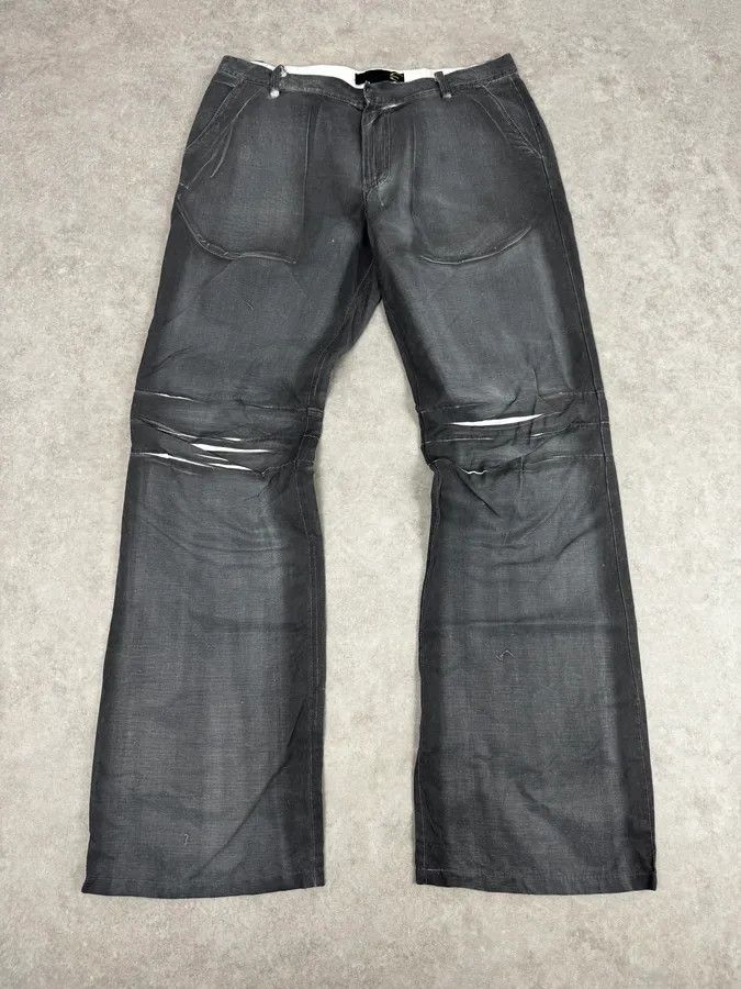 Just Cavalli 2000s Cavalli Grey Wax Washed Flared Pants Size US 34 / EU 50 - 1 Thumbnail