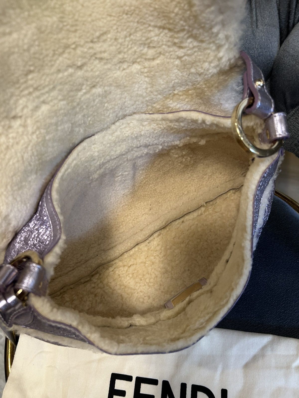 Fendi Fendi Chef Shearling Metallic Purple Sheepskin Small Hobo Size ONE SIZE - 10 Thumbnail
