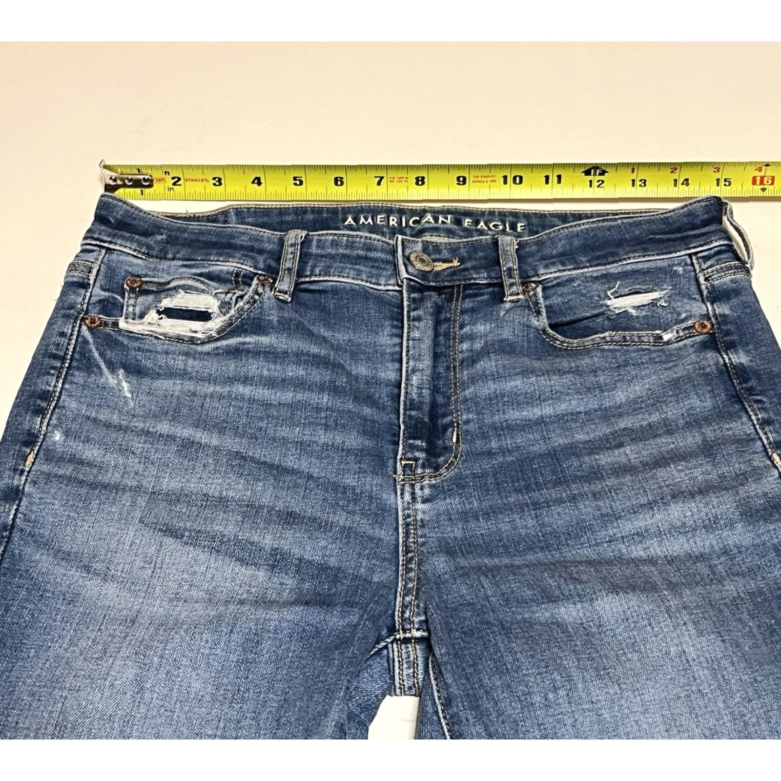 American Eagle Outfitters American Eagle Jeans Super High Rise Flare Tag 4 Reg (30x30) Raw Hem Distressed Size 27" / US 4 / IT 40 - 3 Thumbnail