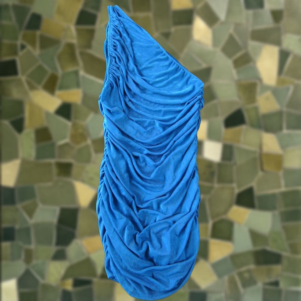 Lioness LIONESS Blue Stretch Ruched Bodycon One Shoulder Mini Goddess Dress XL Size XL / US 12-14 / IT 48-50 - 1 Thumbnail