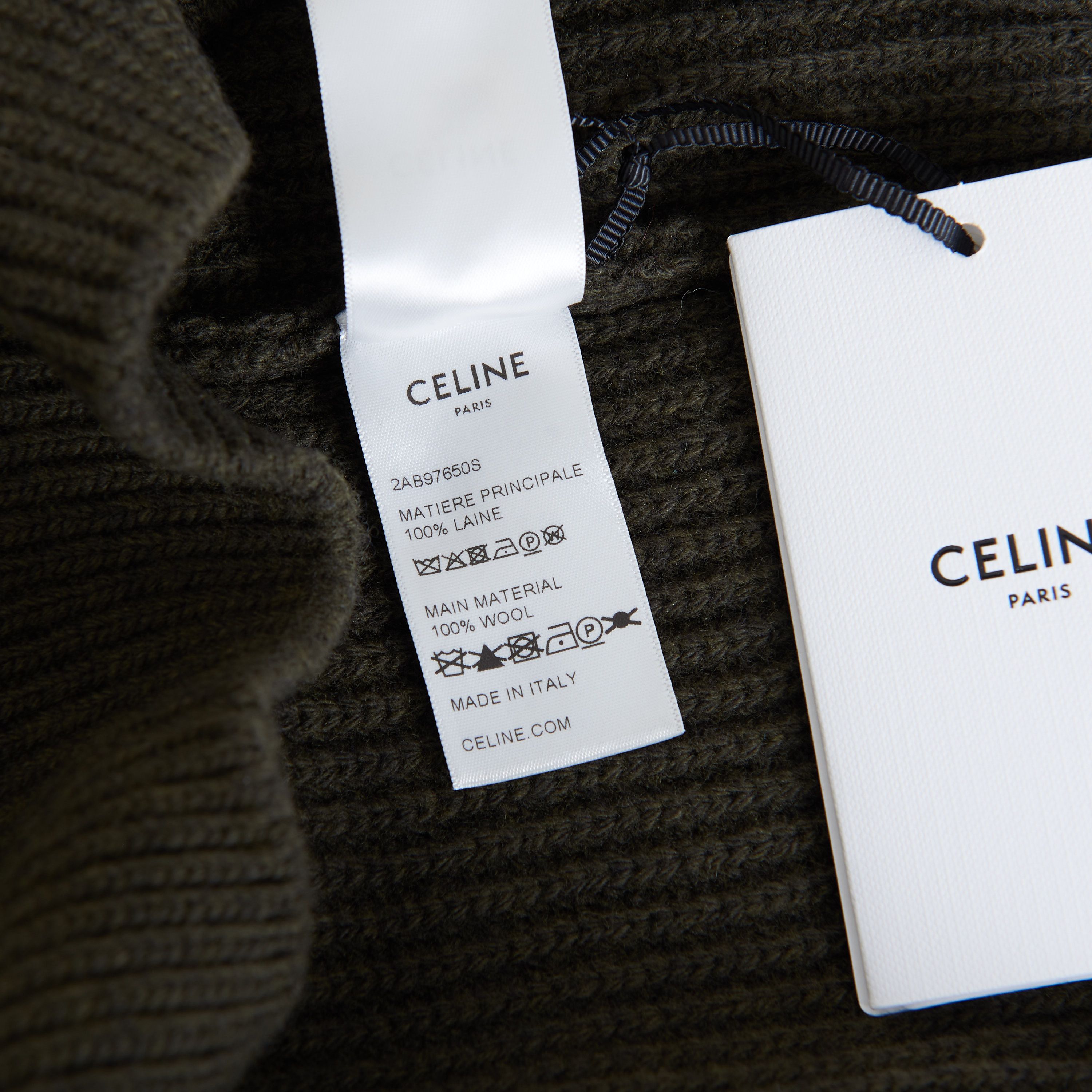 Celine versized Crewneck Sweater In Khaki Ribbed Wool Size US L / EU 52-54 / 3 - 10 Thumbnail