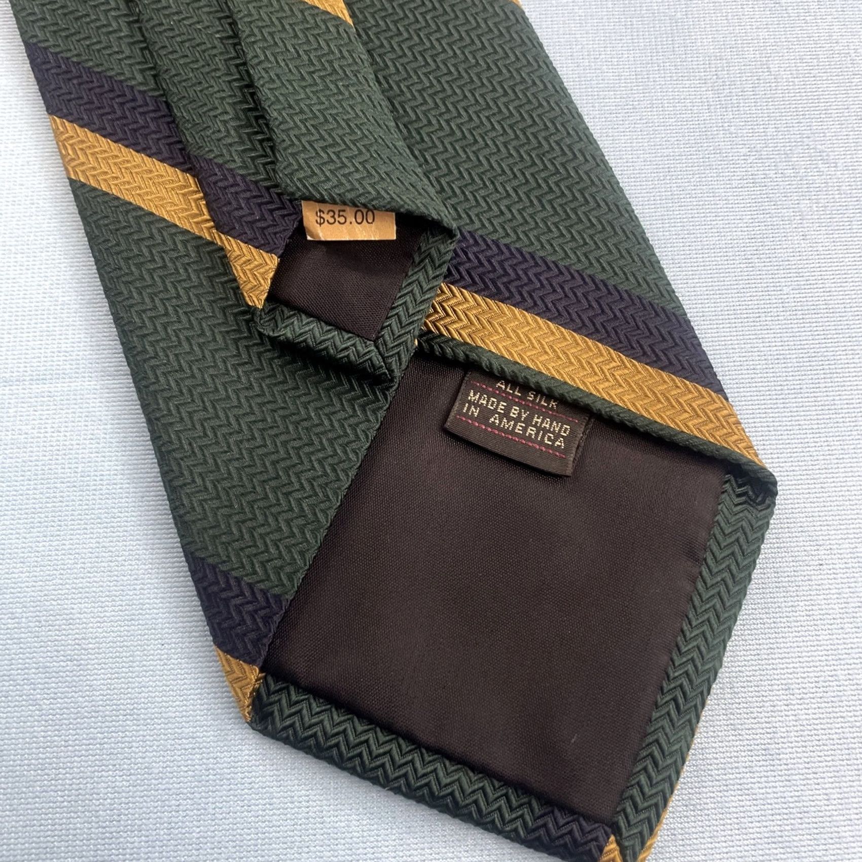 Vintage VINTAGE Ferrel Reed Tie Silk Wide Green Gold Black Repp 58" USA 4x58 Men Neck Striped Pattern Size ONE SIZE - 7 Thumbnail